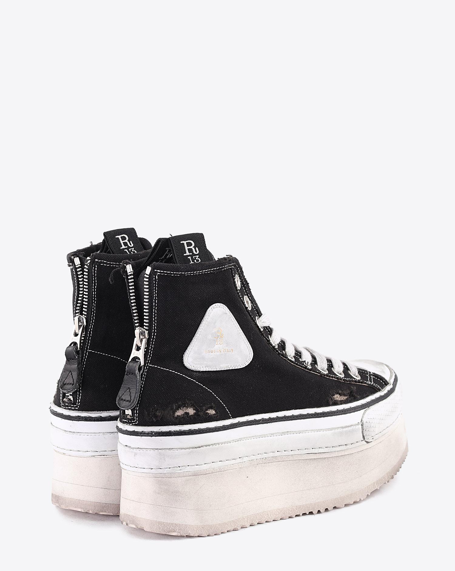 R13 Denim Collection Platform High Top Sneakers - Black