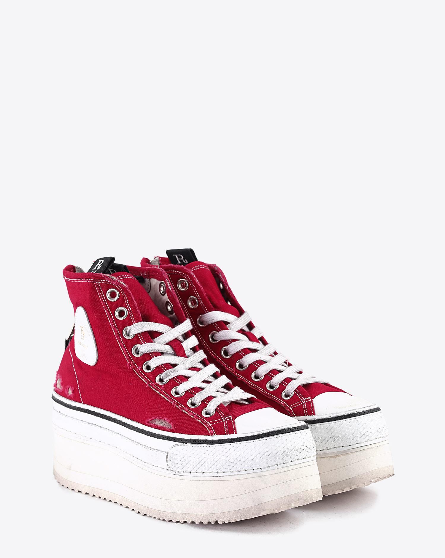 R13 Denim Collection Platform High Top Sneakers - Red  