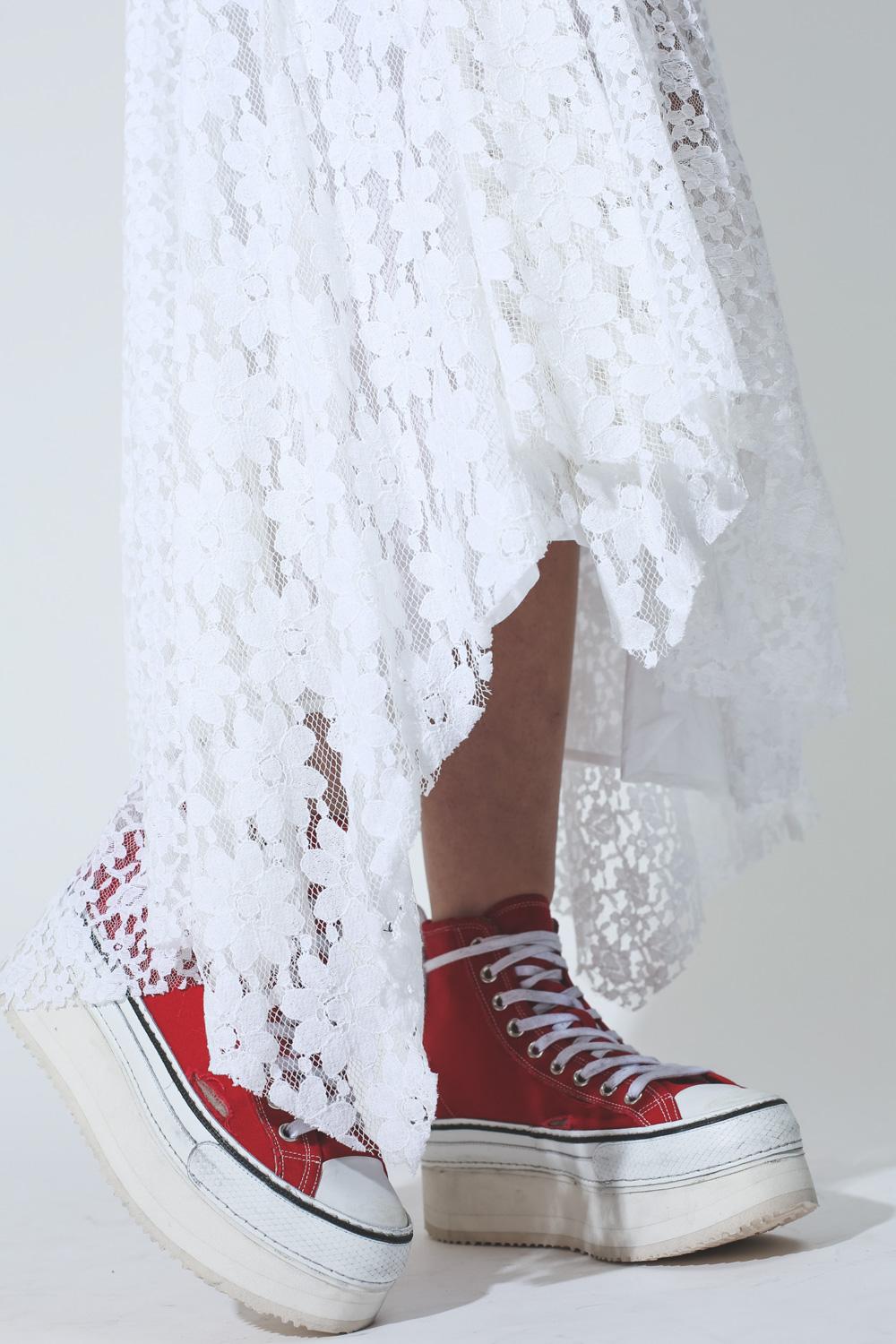 R13 Denim Collection Platform High Top Sneakers - Red