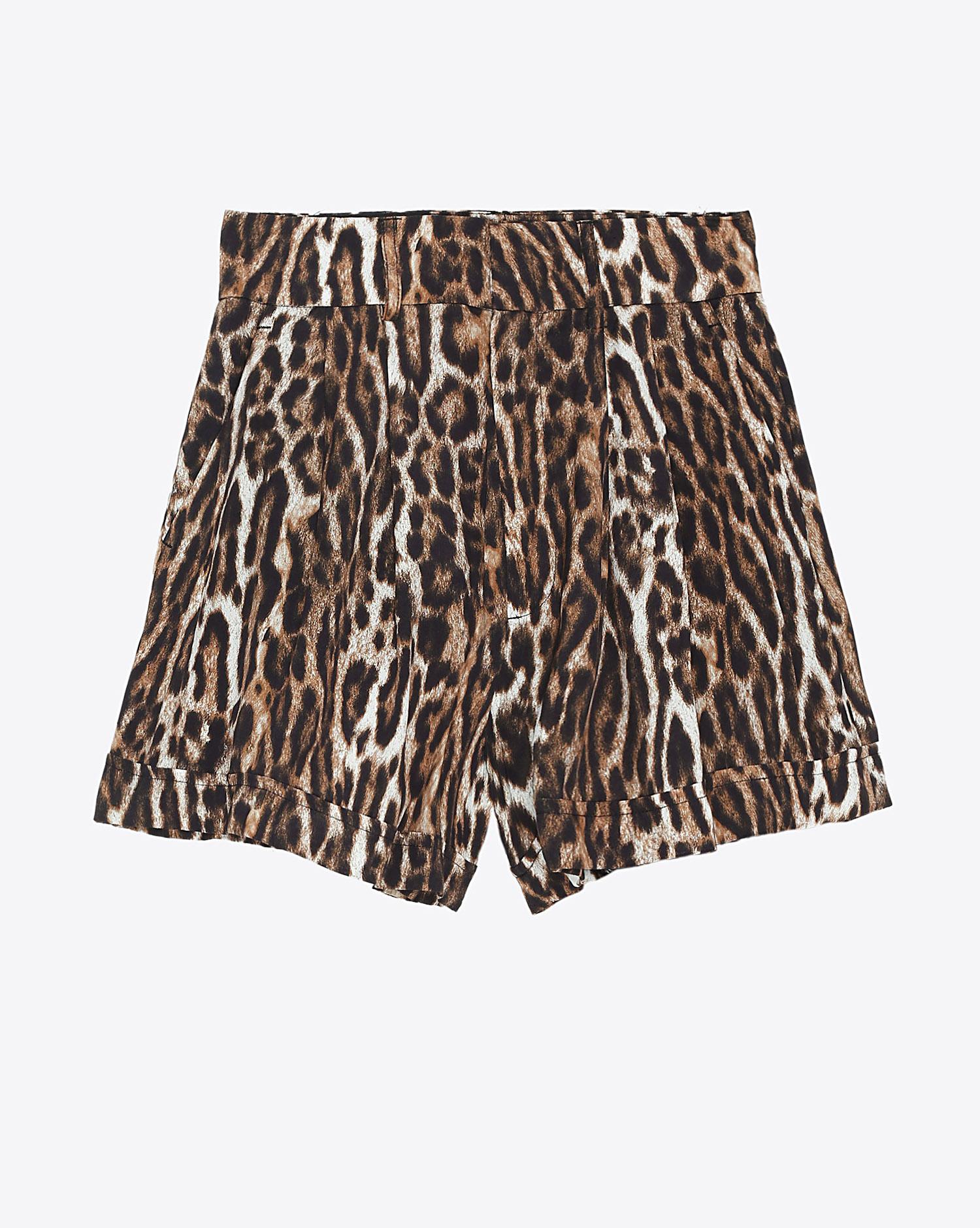 R13 Denim Collection Pleated High Rise Short - Leopard  