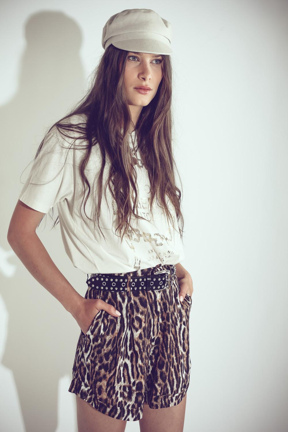 R13 Denim Collection Pleated High Rise Short - Leopard  
