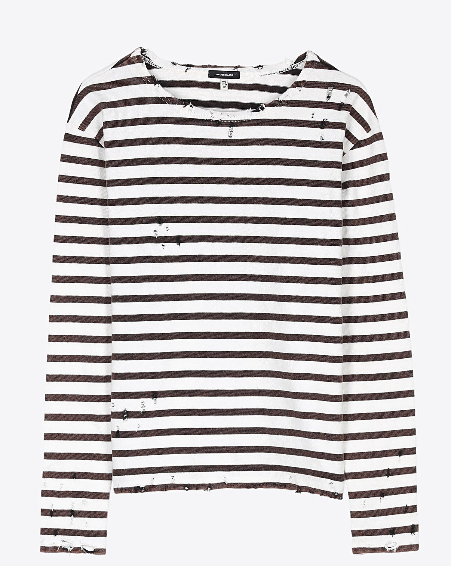 R13 Denim Permanent Breton L  S T - White  Brown  