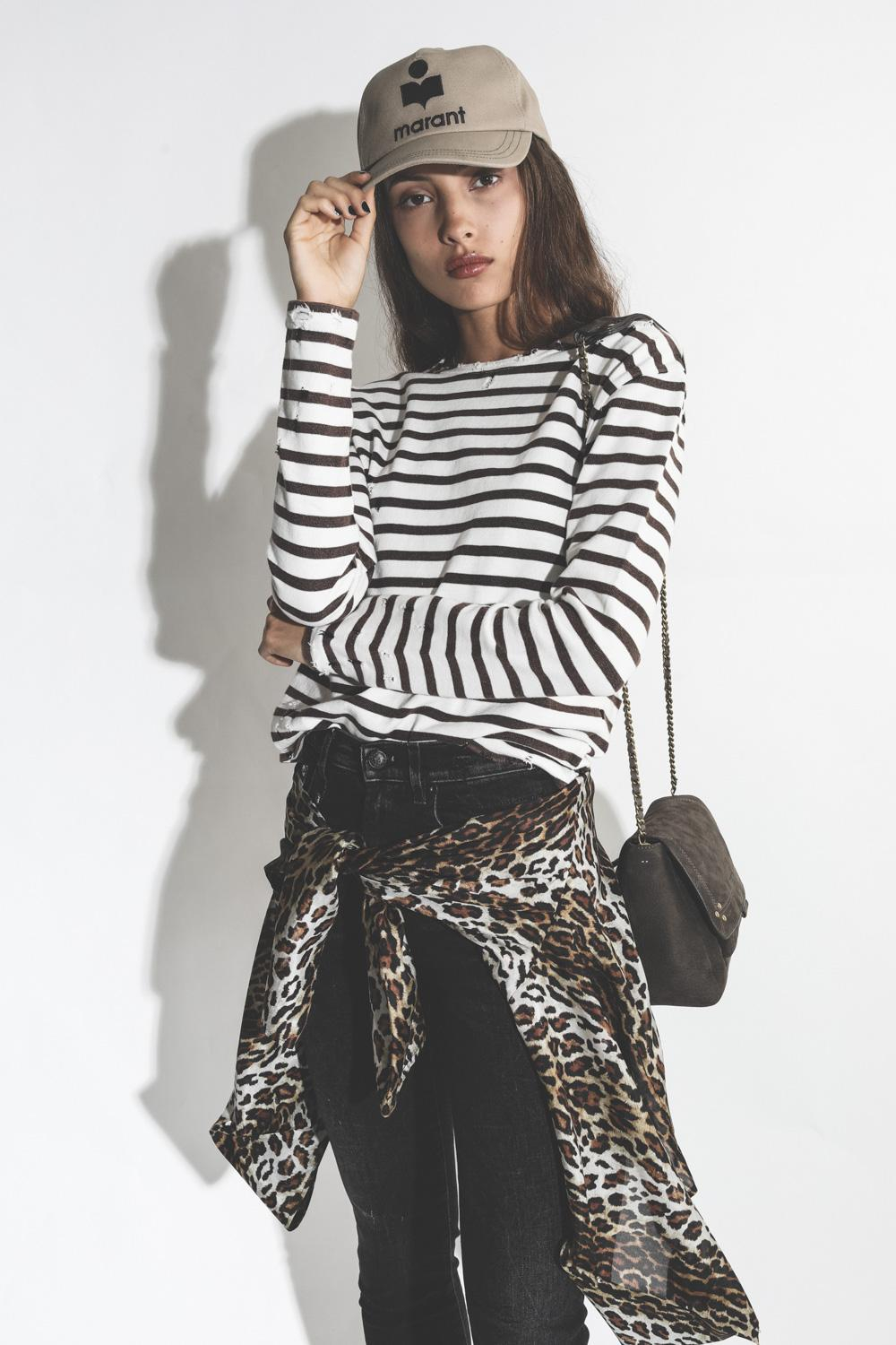 R13 Denim Permanent Breton L  S T - White  Brown  
