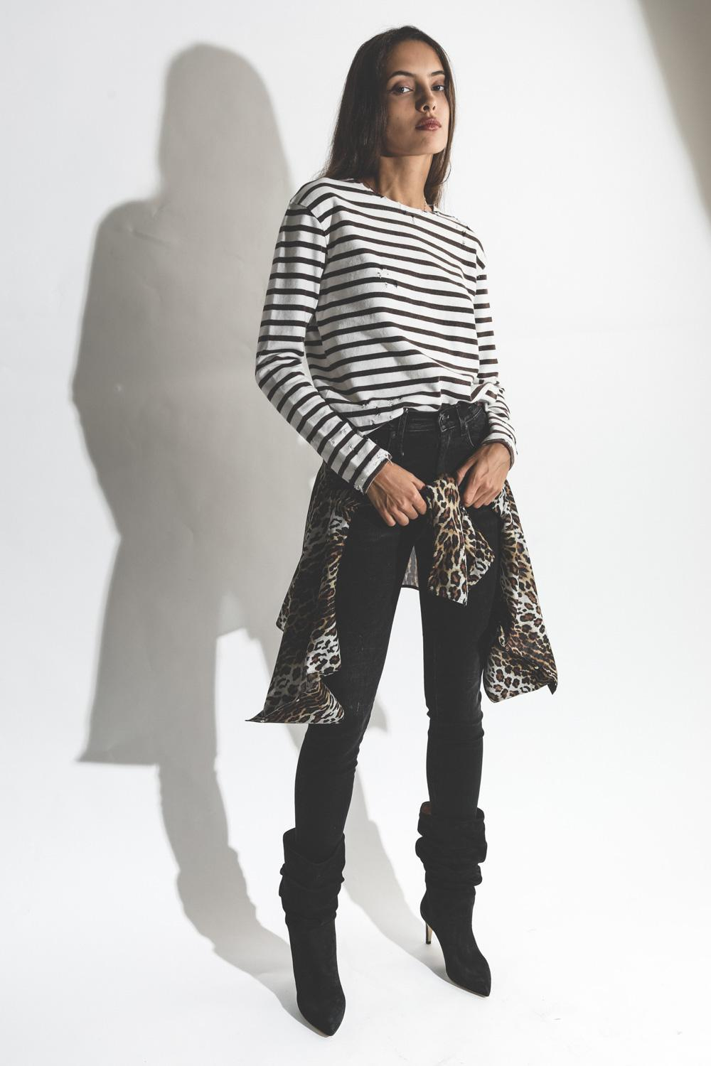 R13 Denim Permanent Breton L  S T - White  Brown