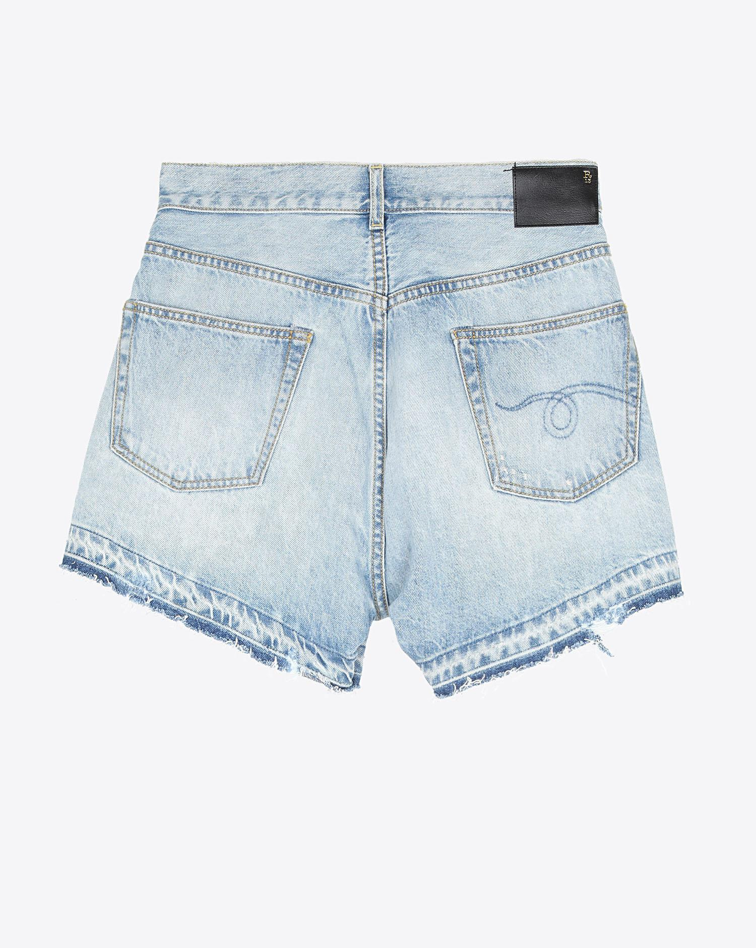 R13 Denim Permanent Cross Over Short - Tilly W Let Down Hem.  