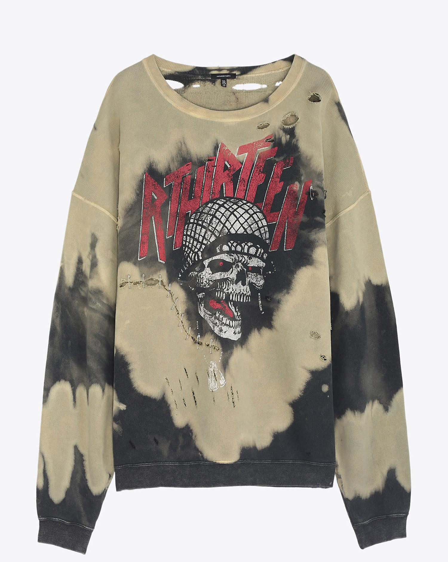 R13 Denim Pré-Collection Battle Punk Oversized Crewneck - Bleach  