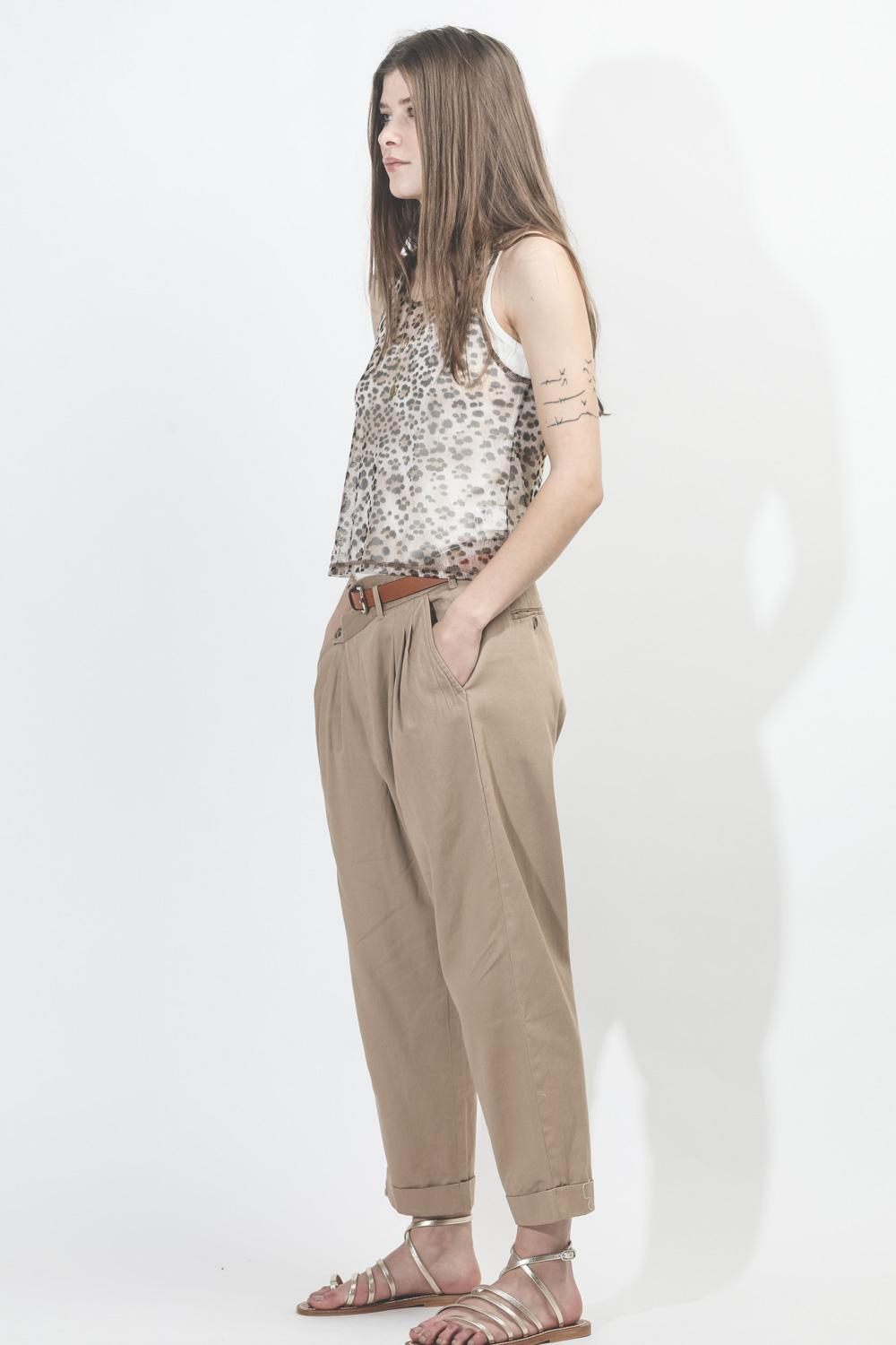 R13 Denim Pré-Collection Cropped Triple-Pleat Crossover - Beige