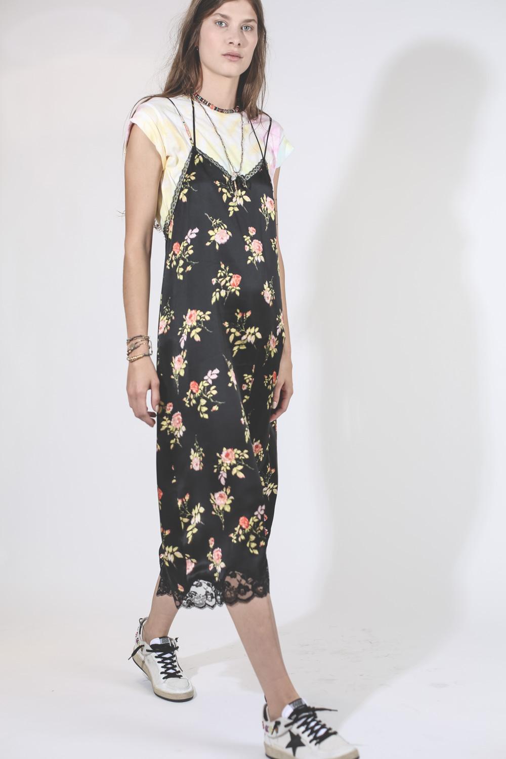 R13 Denim Pré-Collection Lace Back Slip - Black Floral  