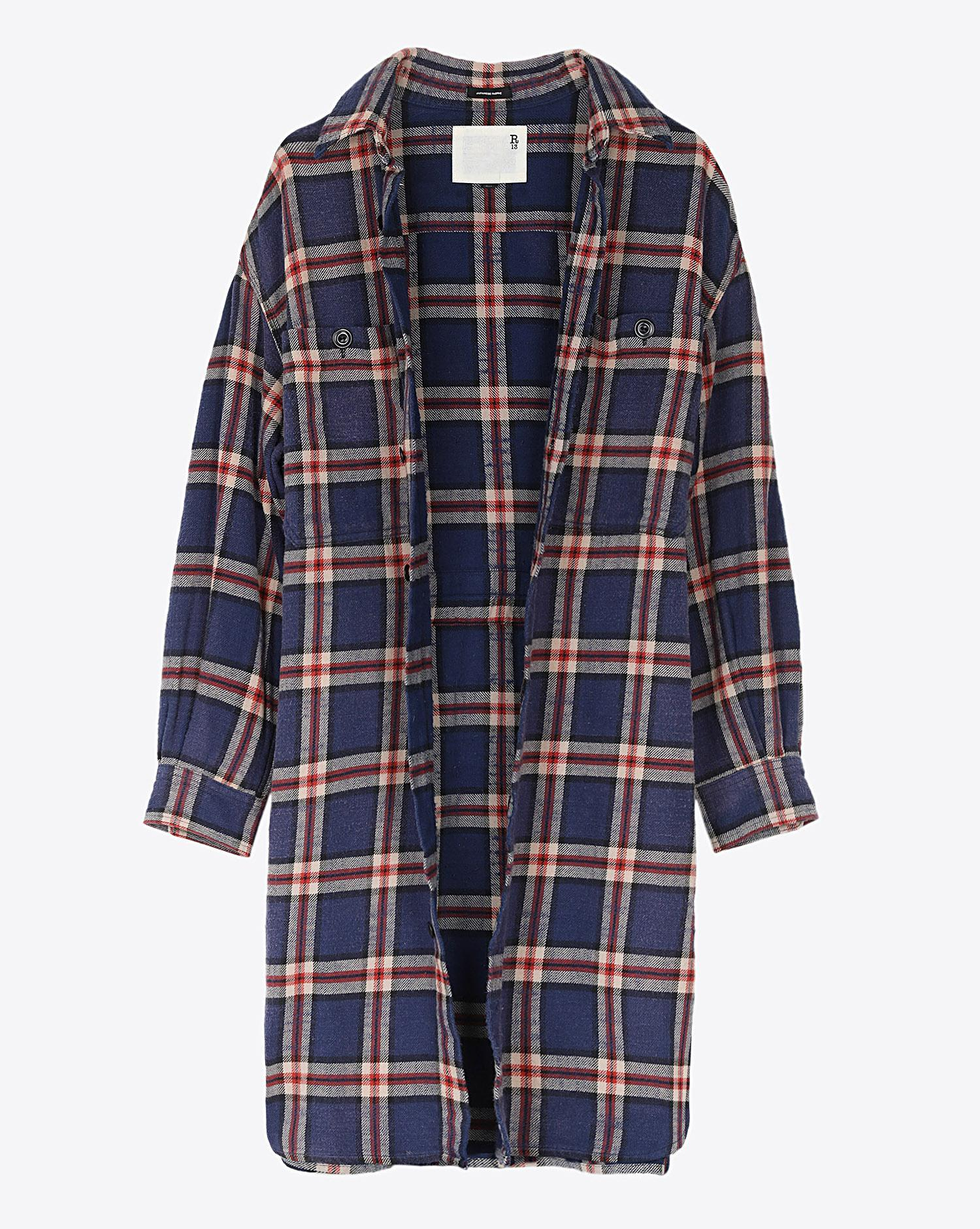 R13 Denim Pré-Collection Oversized Shirtdress - Navy Plaid