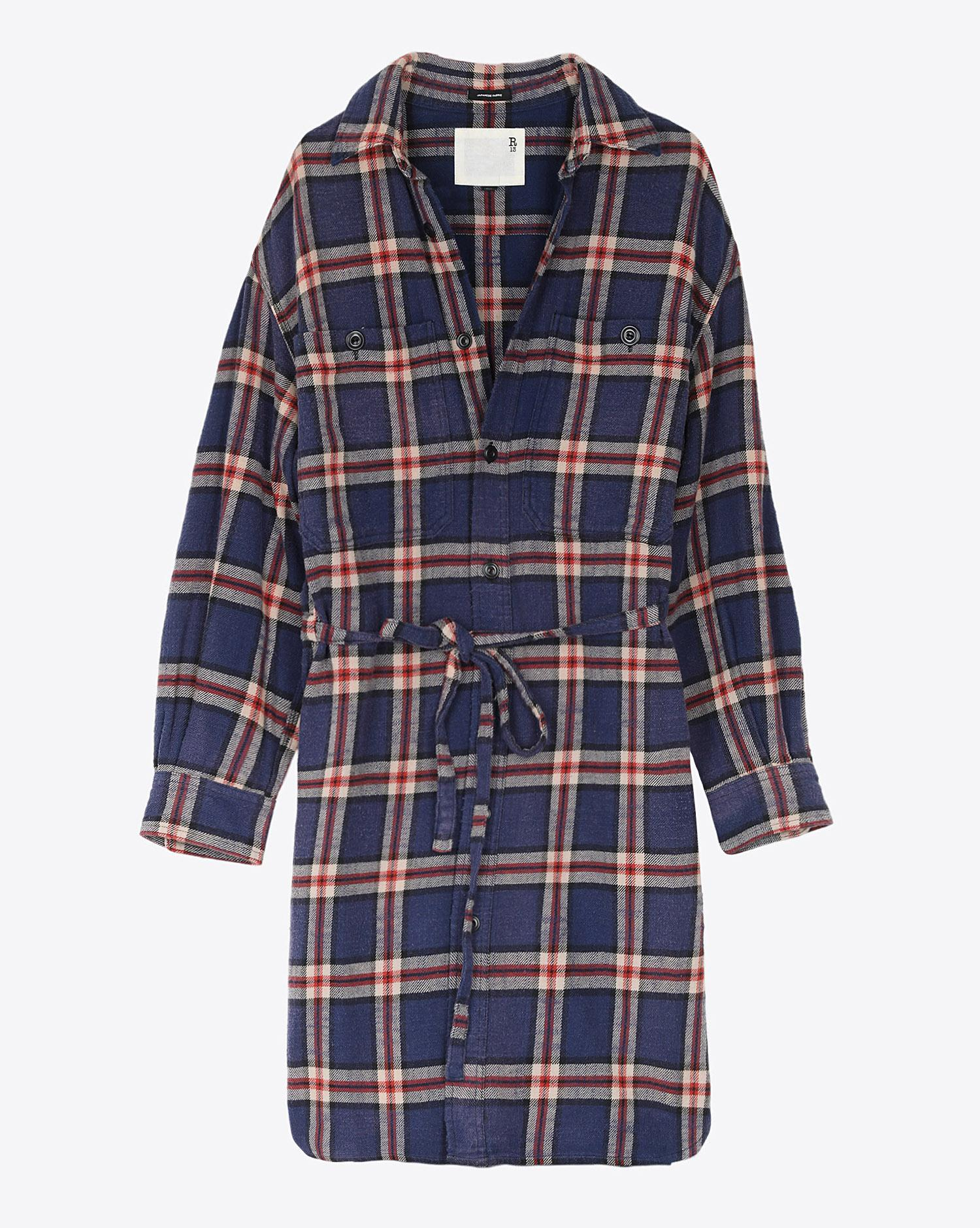 R13 Denim Pré-Collection Oversized Shirtdress - Navy Plaid  