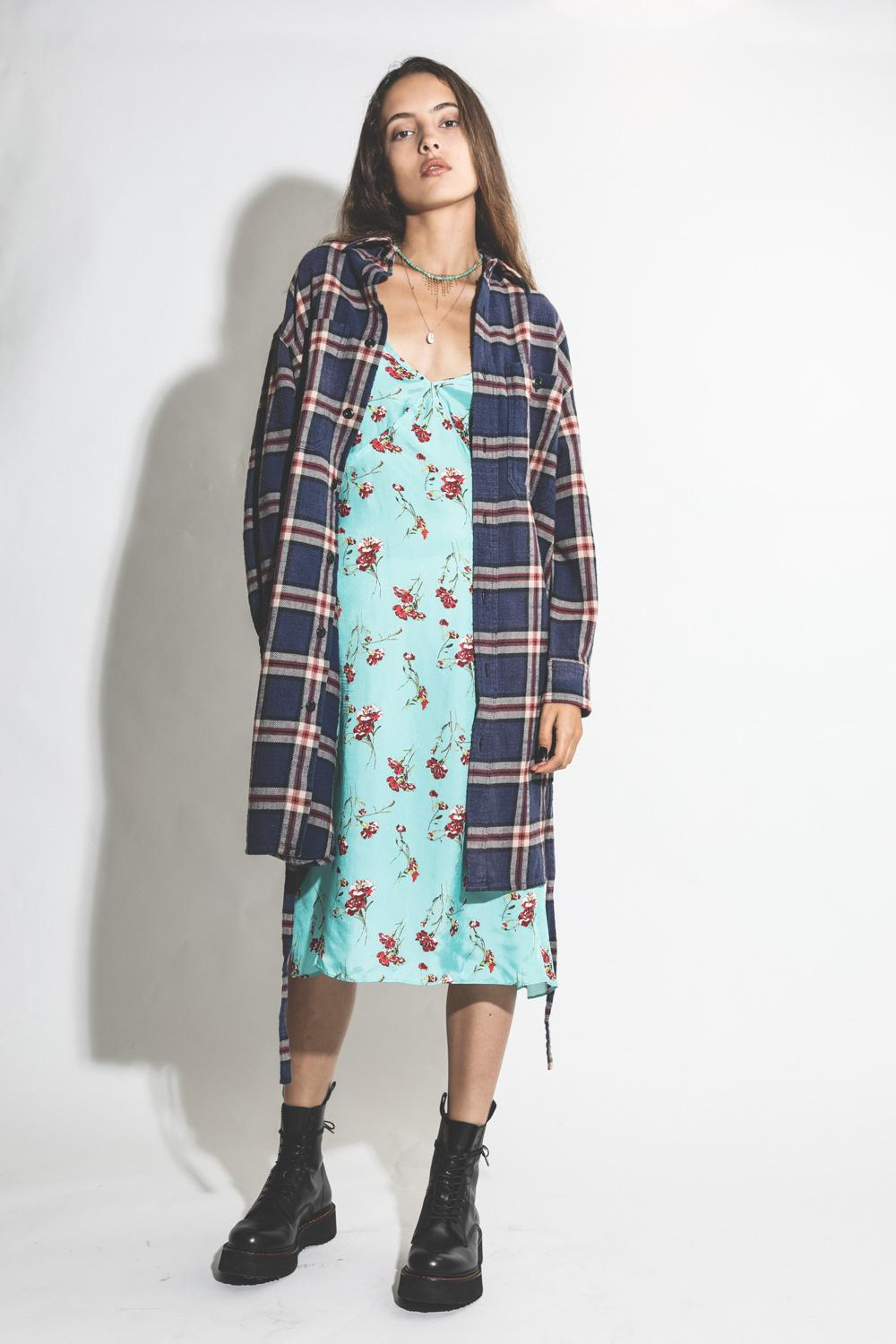 R13 Denim Pré-Collection Oversized Shirtdress - Navy Plaid  