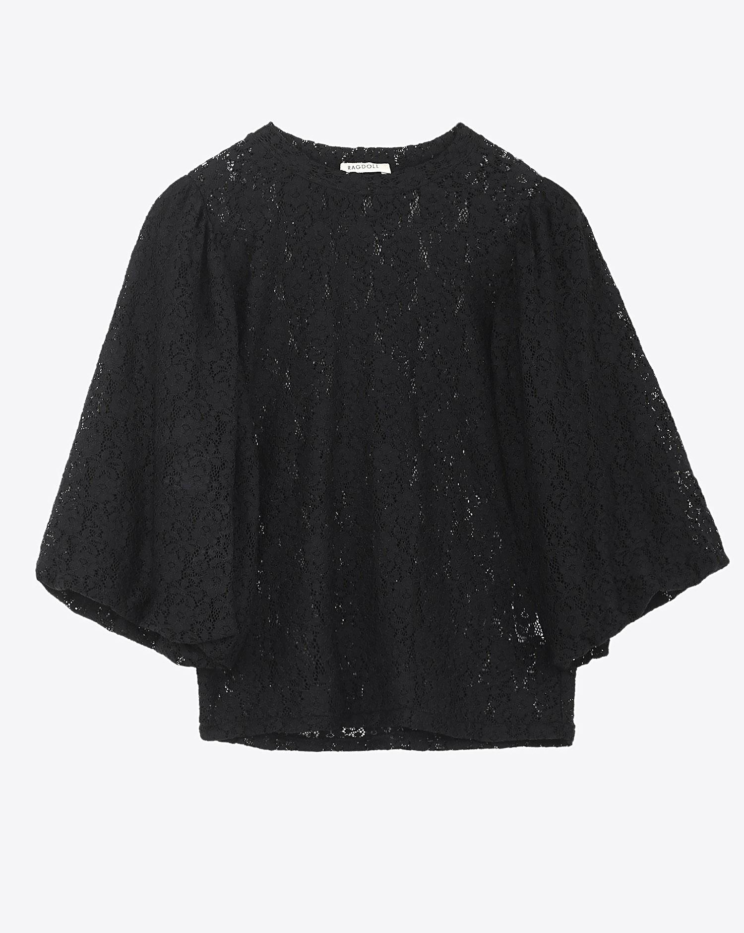 Ragdoll LA Lace Puff Sleeve Top - Black  