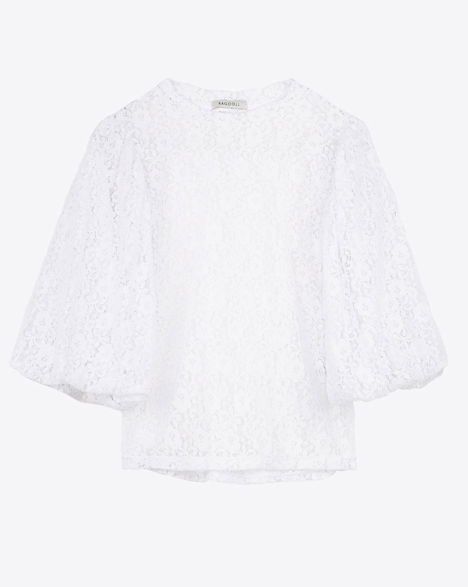 Ragdoll LA Lace Puff Sleeve Top - White   