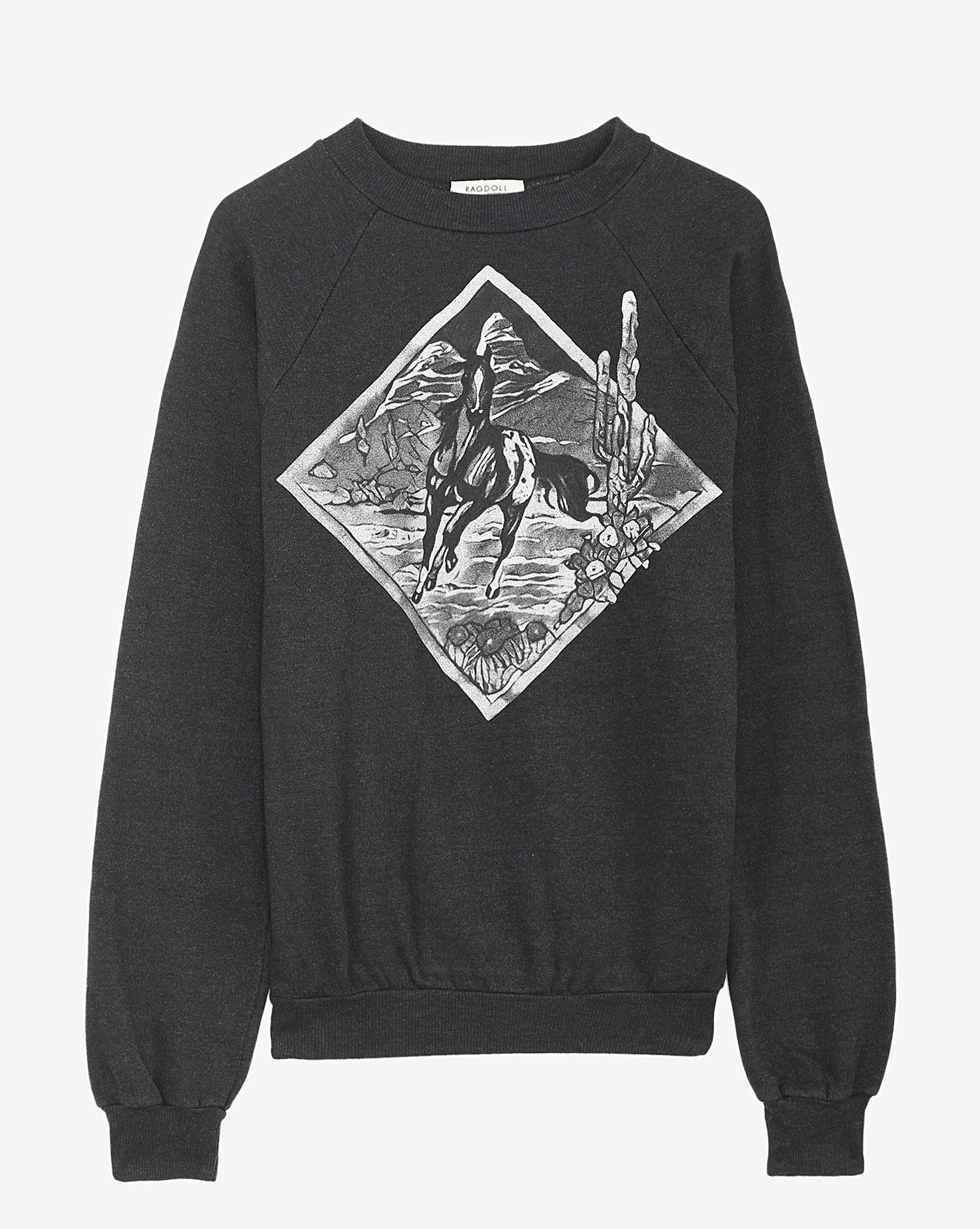 Ragdoll LA Sweatshirt With Horse Print - Faded Black  
