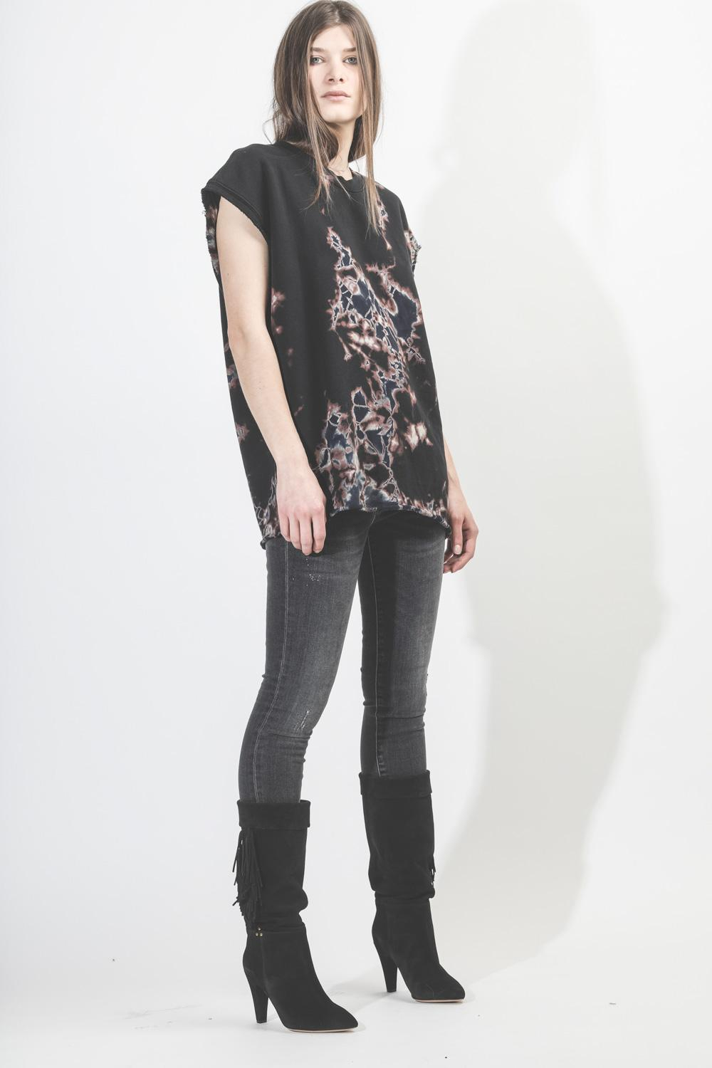 Raquel Allegra Cutoff Sweatshirt - Black Sky Tie Dye  