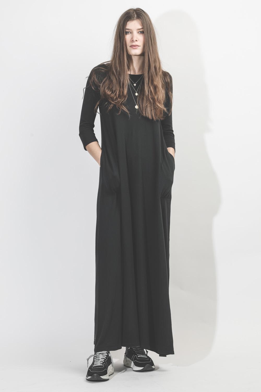 Raquel Allegra Half Sleeve Drama Maxi Dress - Black  