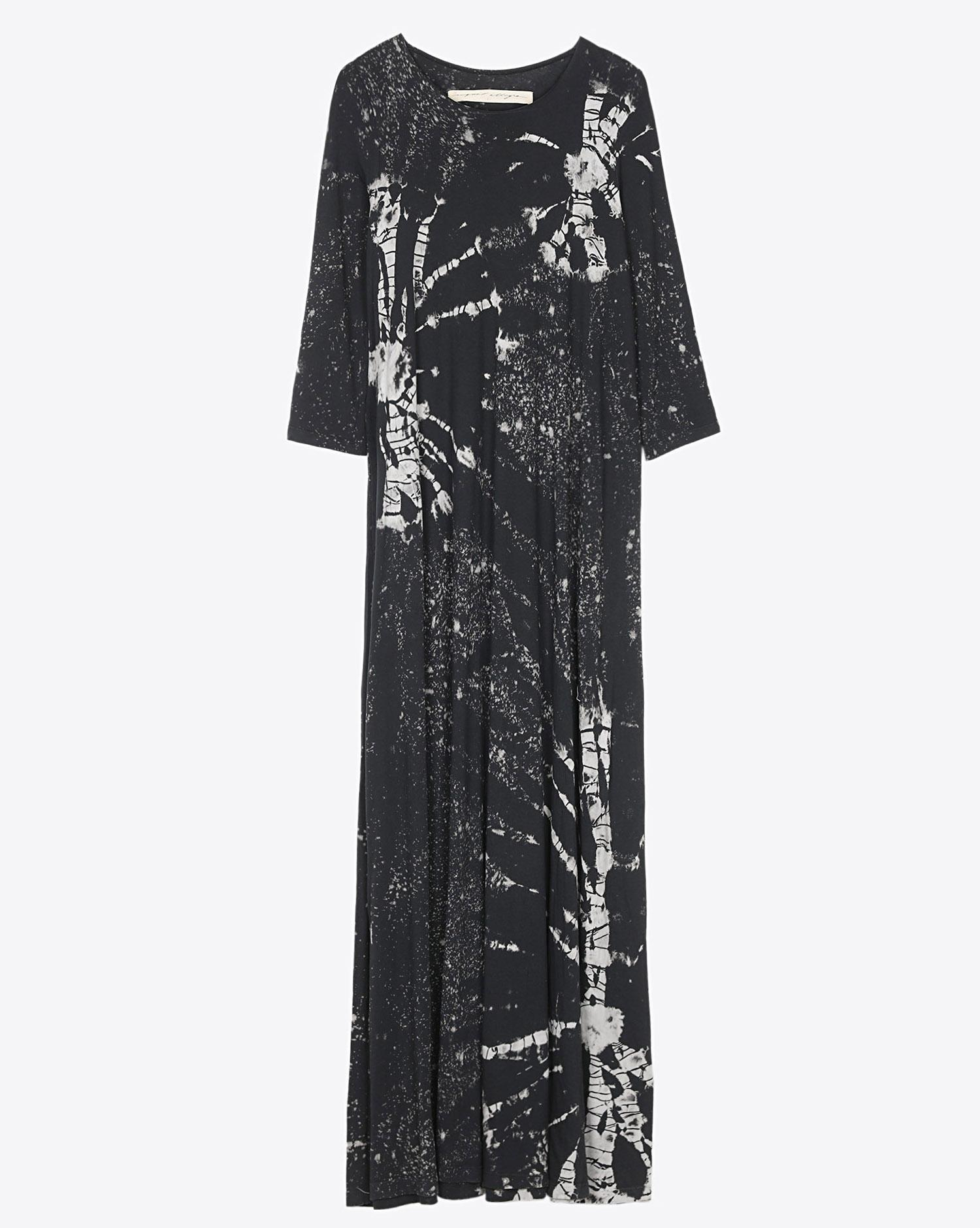 Raquel Allegra Half Sleeve Drama Maxi Dress - Black Constellation Tie Dye  