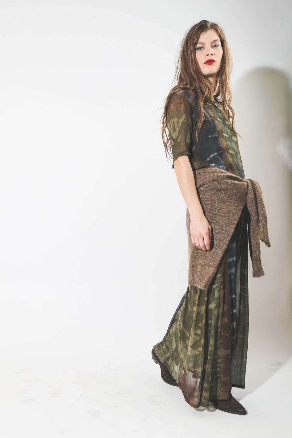 Raquel Allegra Pré-Collection Drama Maxi Dress - Sand Camo Tie Dye  