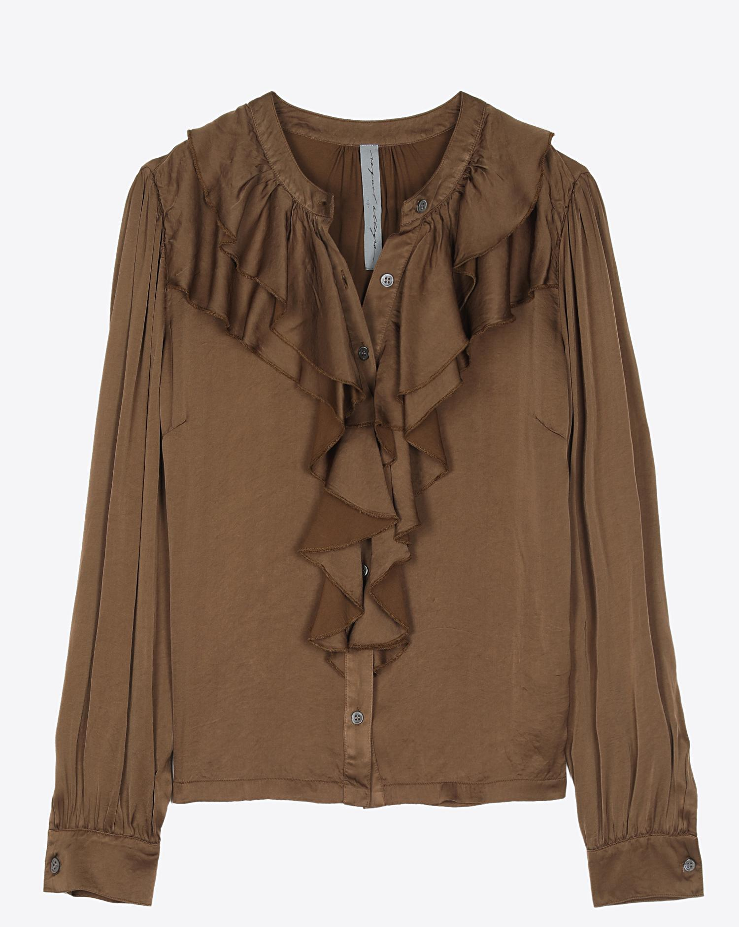 Raquel Allegra Pré-Collection Victorian Ruffle Shirt - Army  