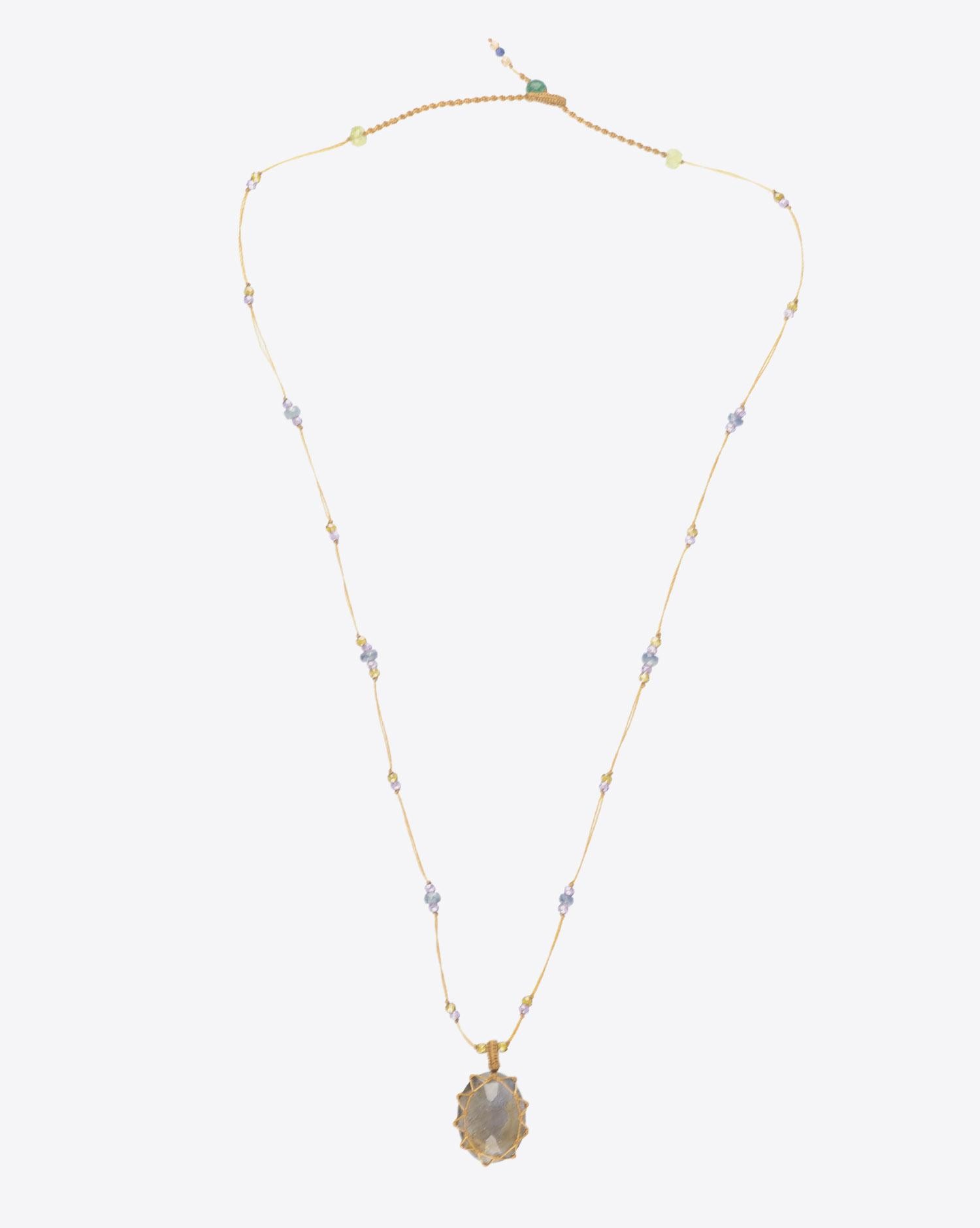 Sharing Collier Court TIBETAN Sur Cordon Beige - Labradorite  