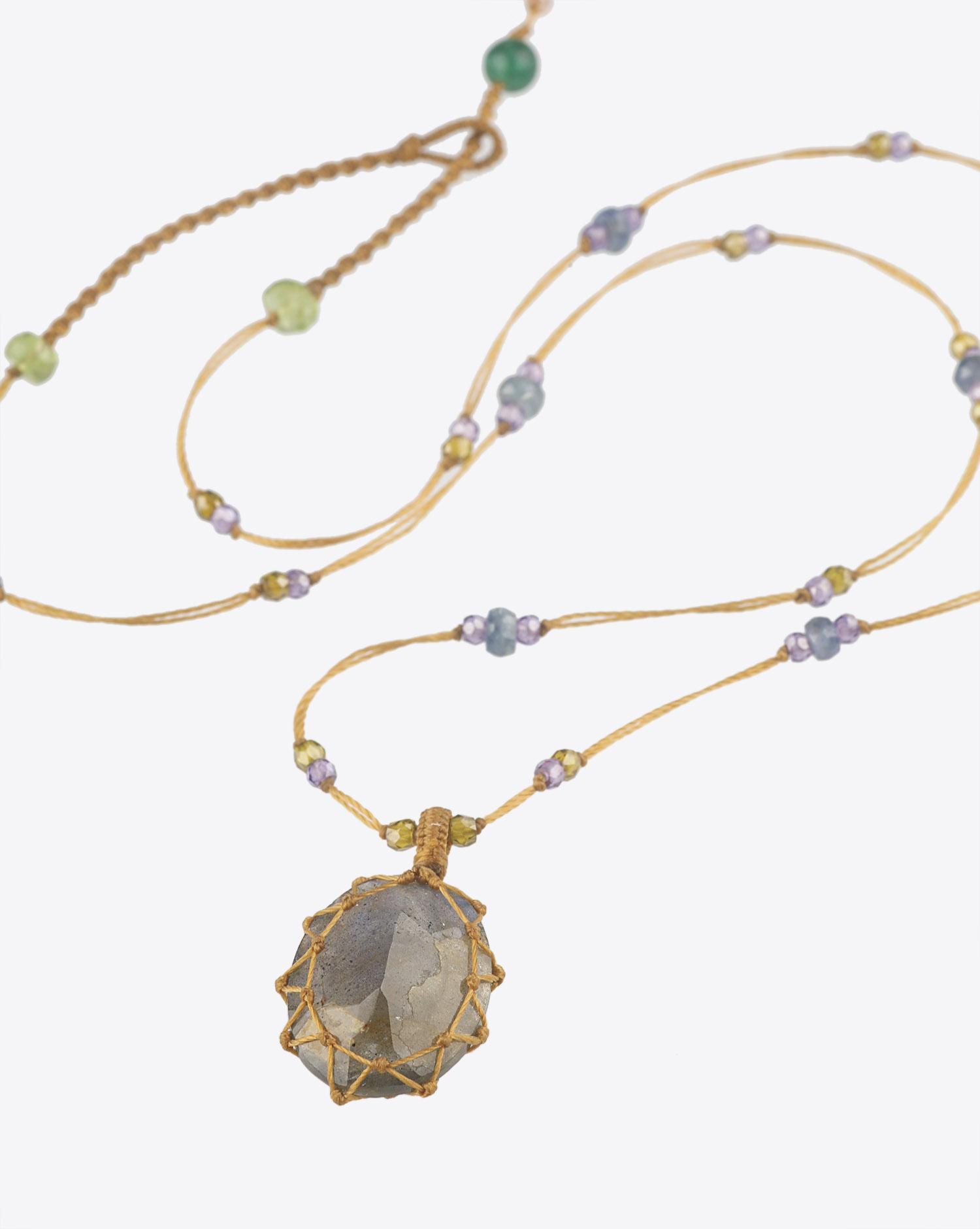 Sharing Collier Court TIBETAN Sur Cordon Beige - Labradorite  