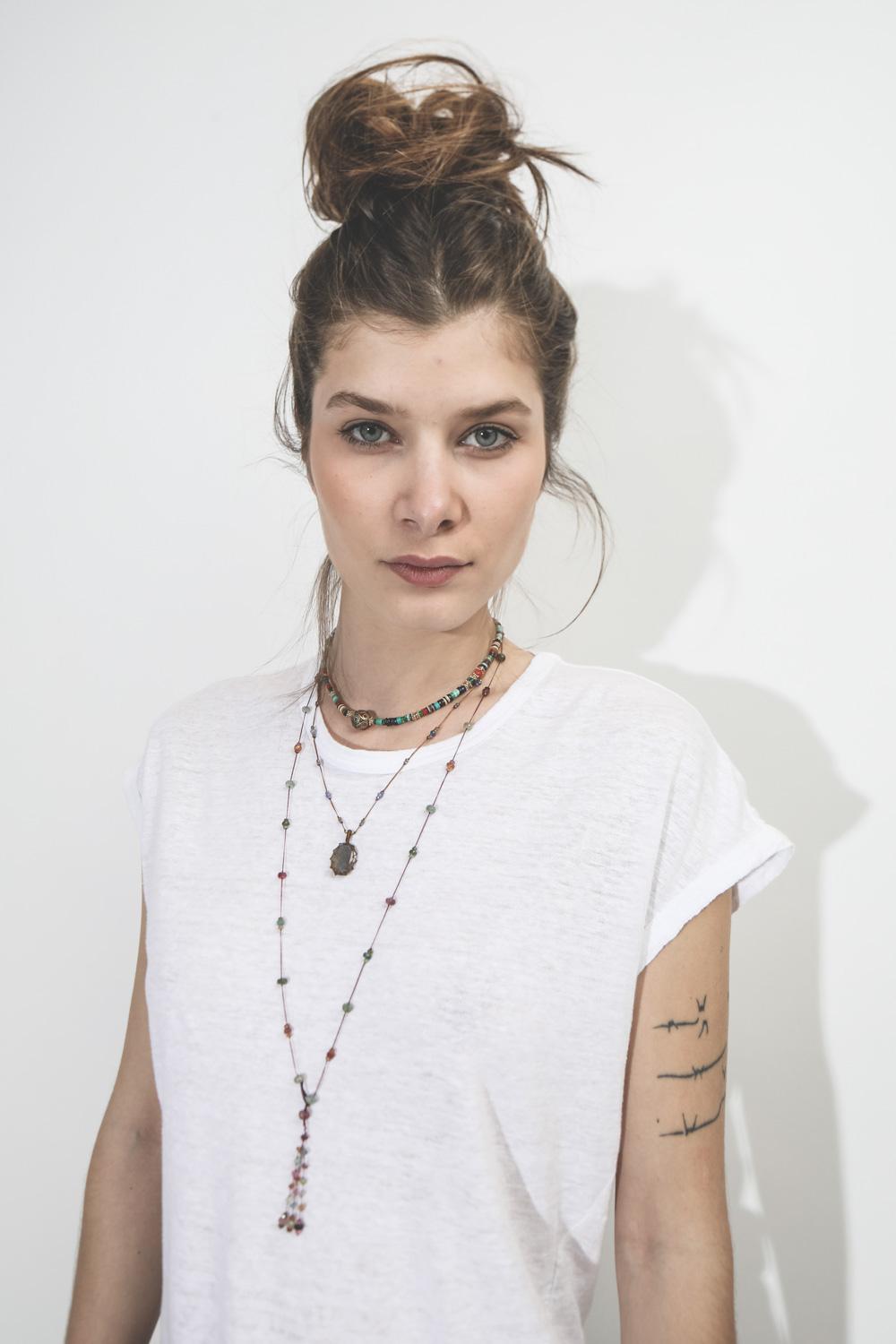 Sharing Collier Court TIBETAN Sur Cordon Beige - Labradorite  