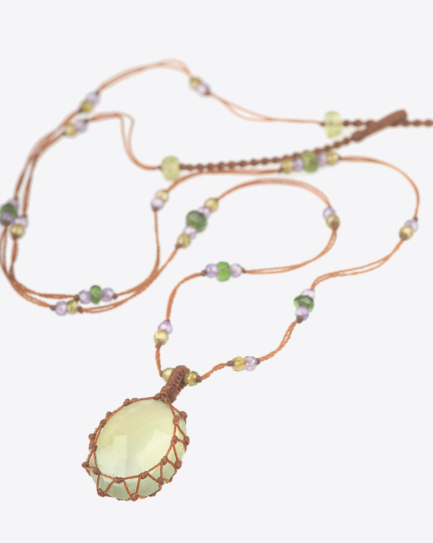 Sharing Collier Court TIBETAN Sur Cordon Tabac - Prehnite  