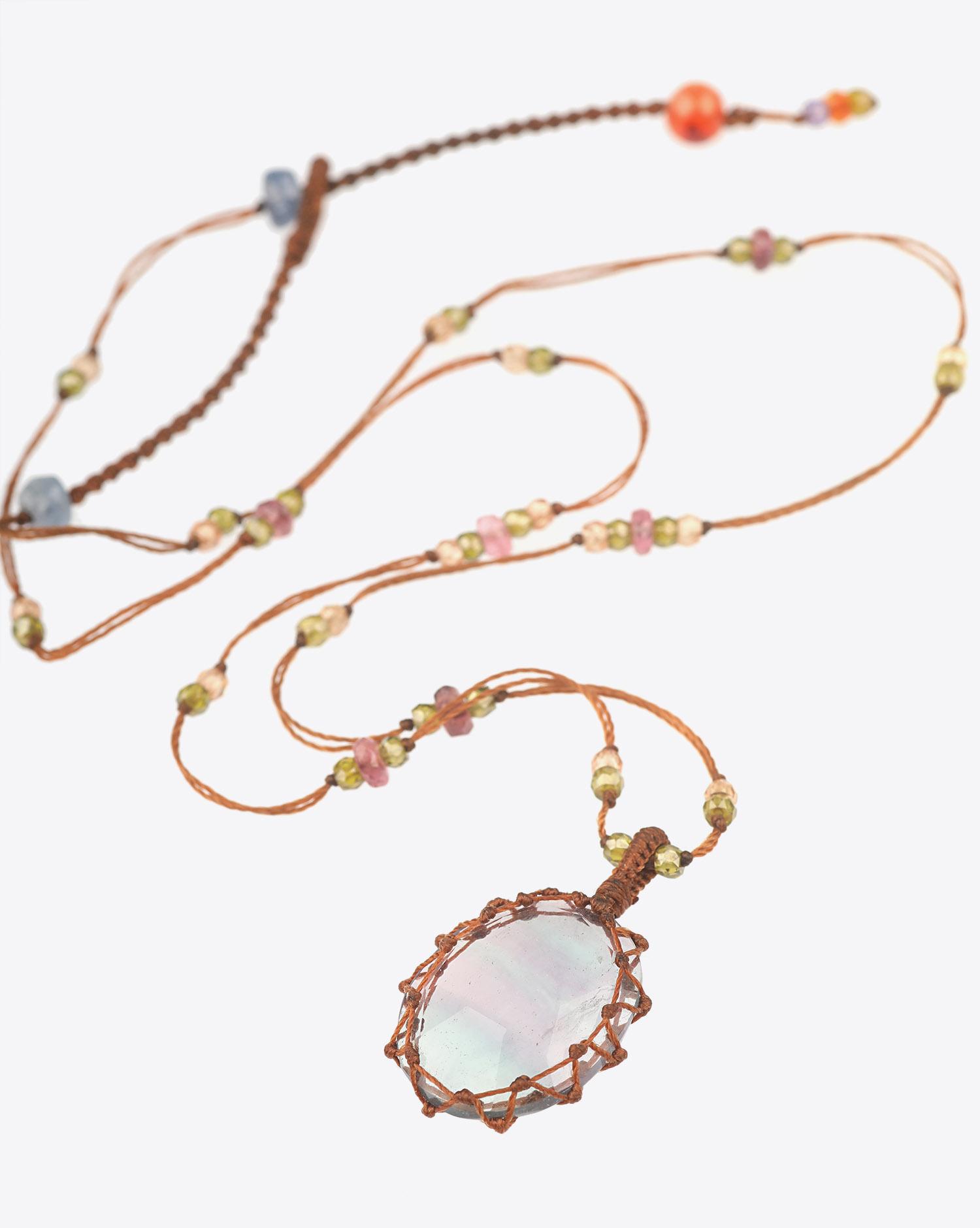 Sharing Collier Court TIBETAN Sur Cordon Tabac - Rainbow Fluorite  