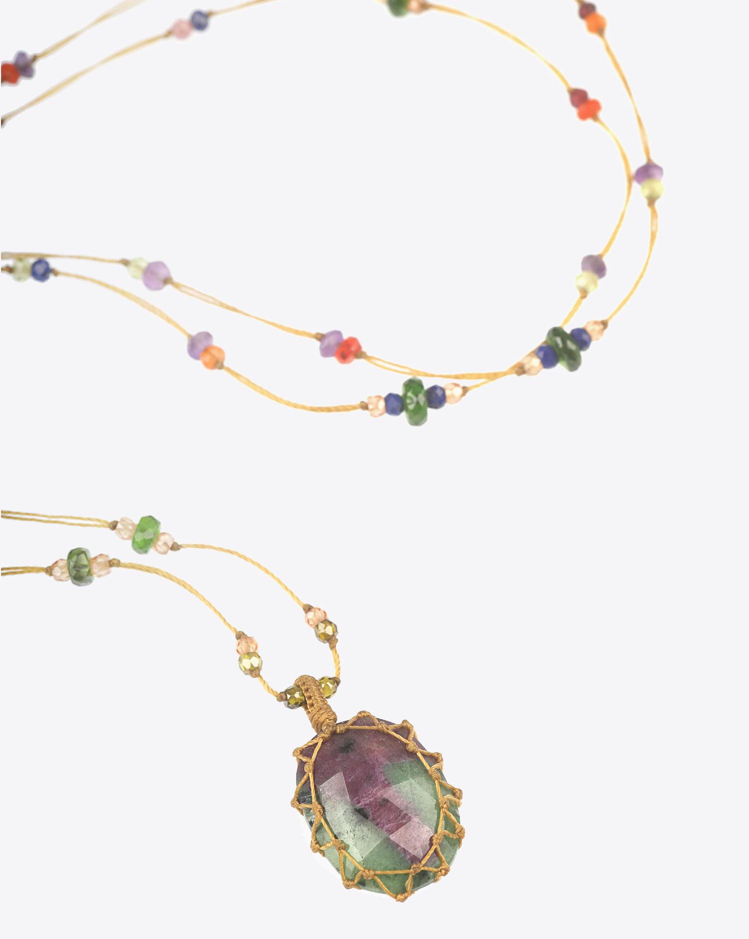 Sharing Collier Long TIBETAN - Rubis Zoisite  