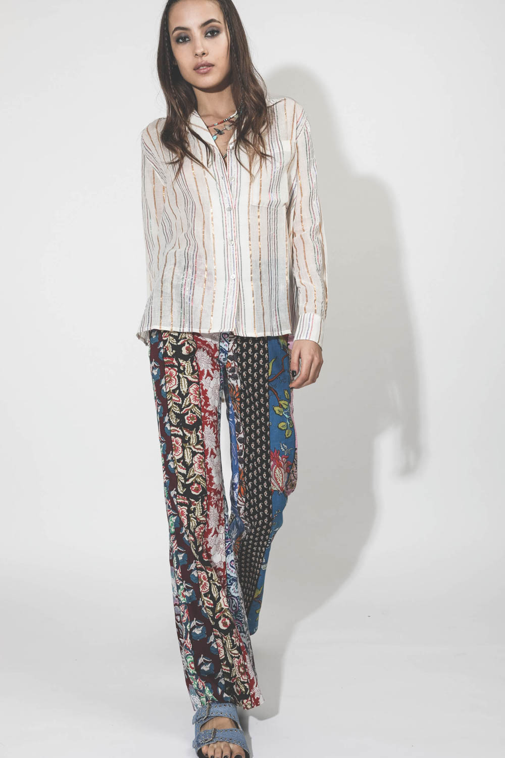 Pantalon en coton évasé imprimé patchwork Alix of Bohemian.