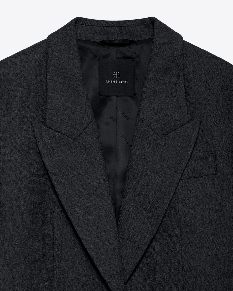 Veste ajustée Ross Anine Bing en laine froide grise foncée. Détail du col.