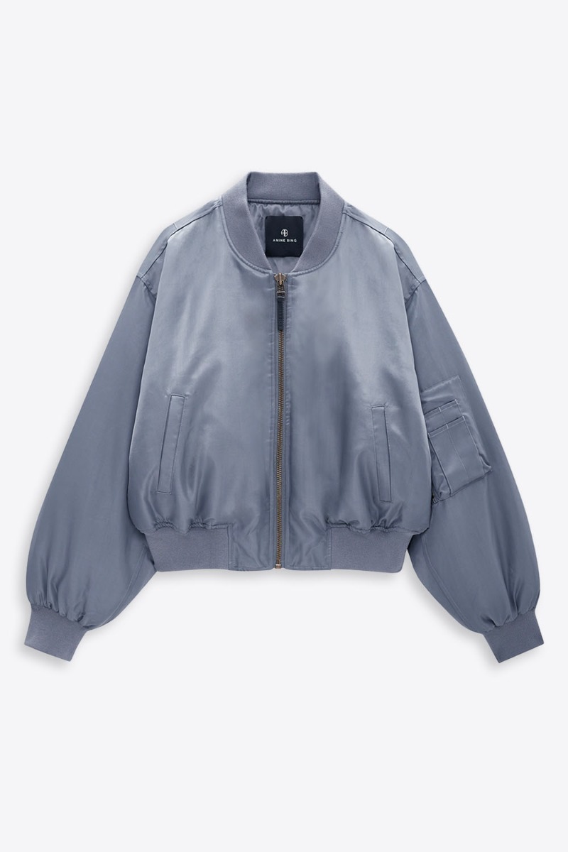 Blouson Bomber L&eacute;on court Anine Bing gris fonc&eacute;. Vue de face.