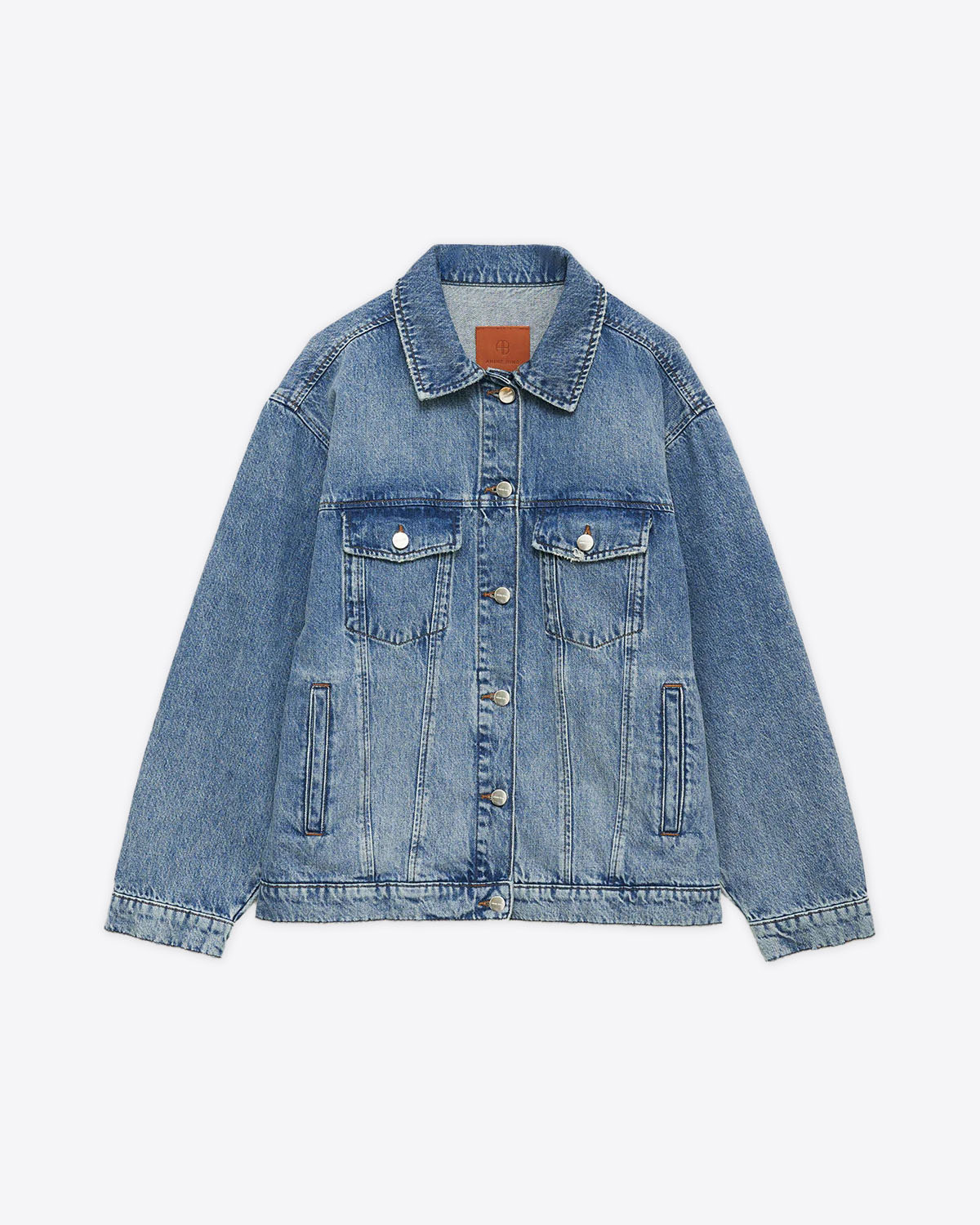 Veste en jean Rory Anine Bing en denim bleu vintage. Vue face. 