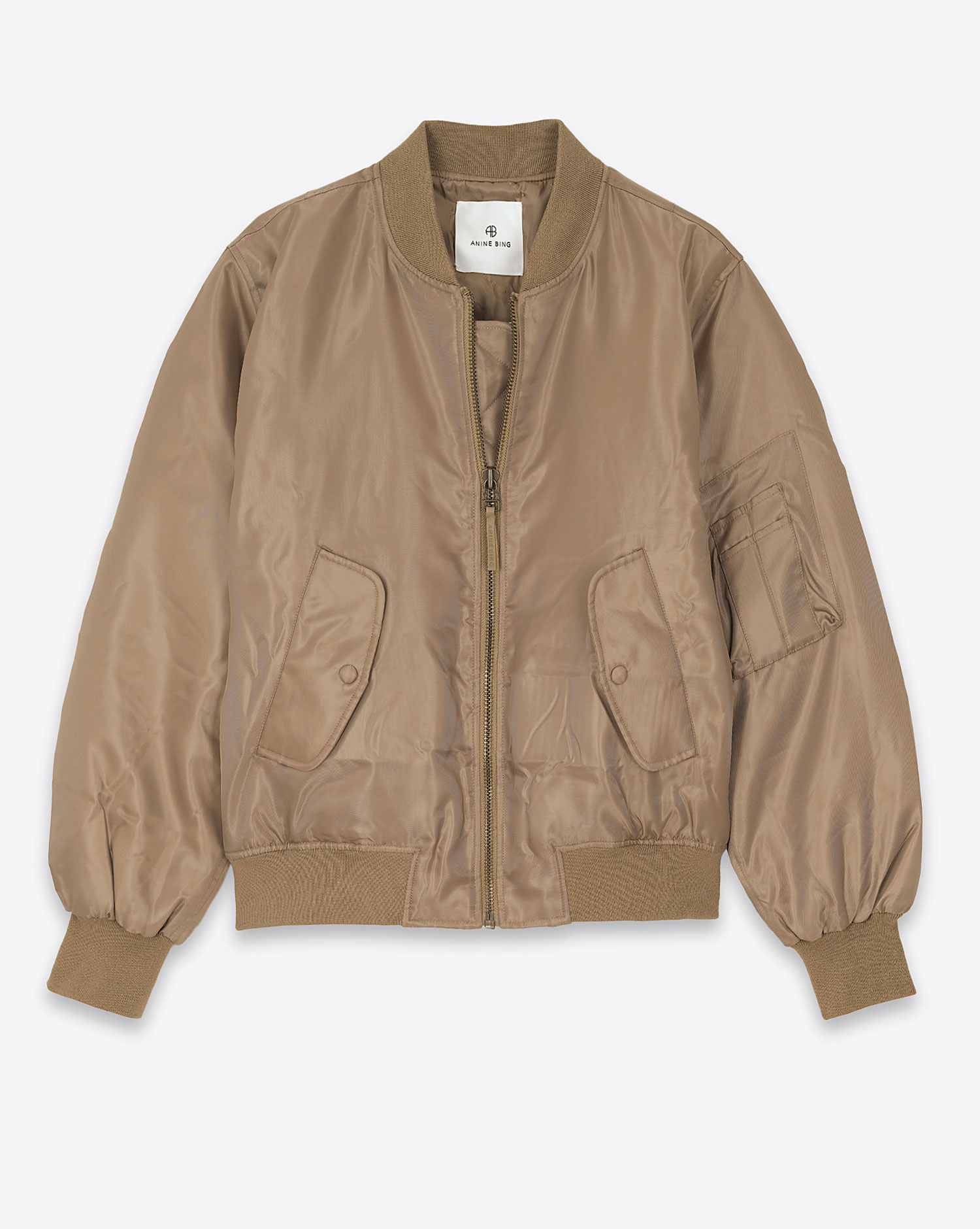 Produit Blouson Bomber Anine Bing beige. Vue face fermée. 