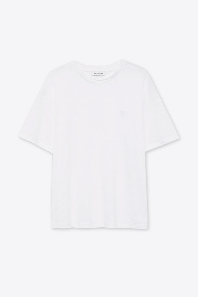 Tee-shirt Cade Anine Bing en lin blanc, vu de face.