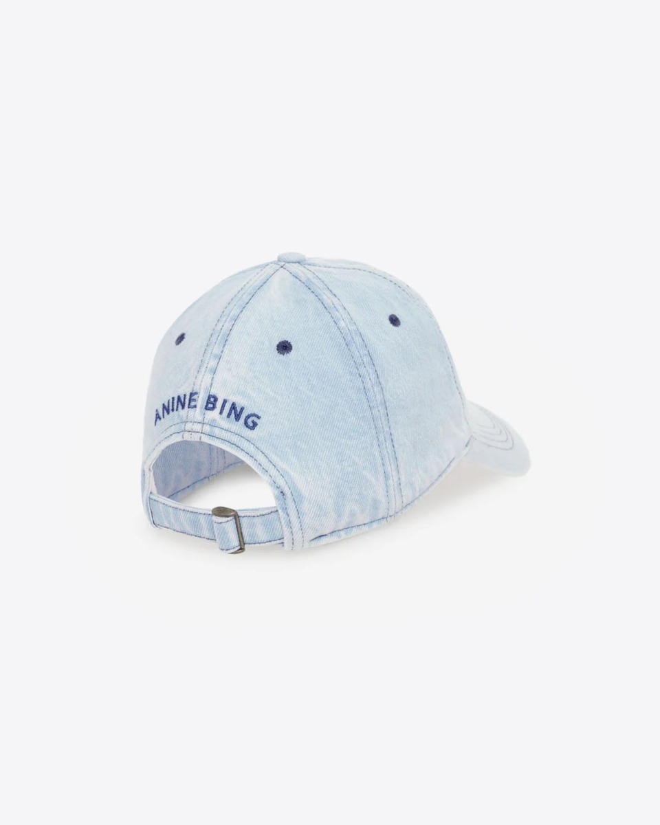 Casquette Jeremy Baseball Anine Bing en jean bleu clair logo brod&eacute; &laquo; ANINE BING &raquo; bleu. Vue de dos.