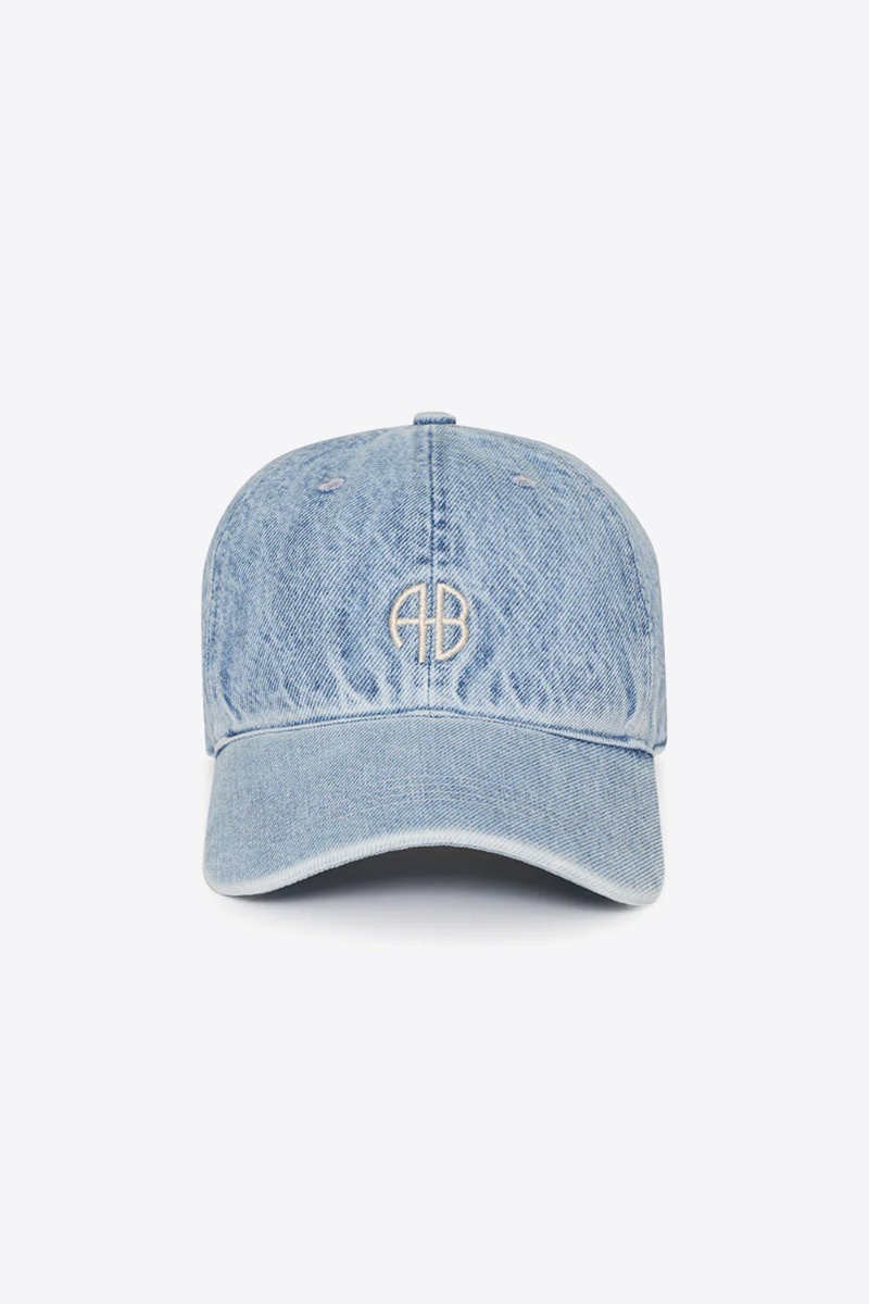 Casquette Jeremy Anine Bing en denim bleu ciel logo brod&eacute; blanc AB. Vue de face.