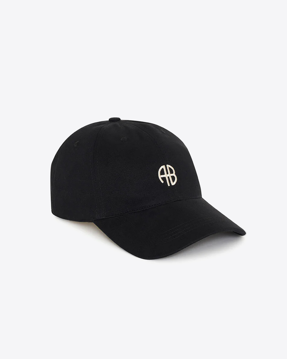 Casquette de Baseball en toile noir logo AB brodé blanc Jeremy Anine Bing. Profil.