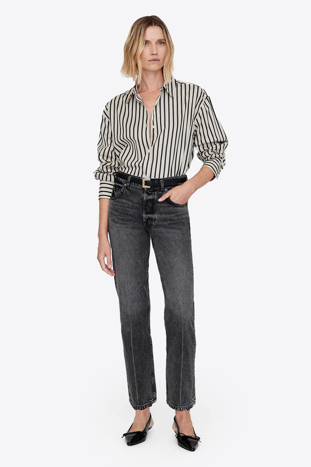 Produit Chemise manches longues Plaza Anine Bing à rayures . Vue porté. 