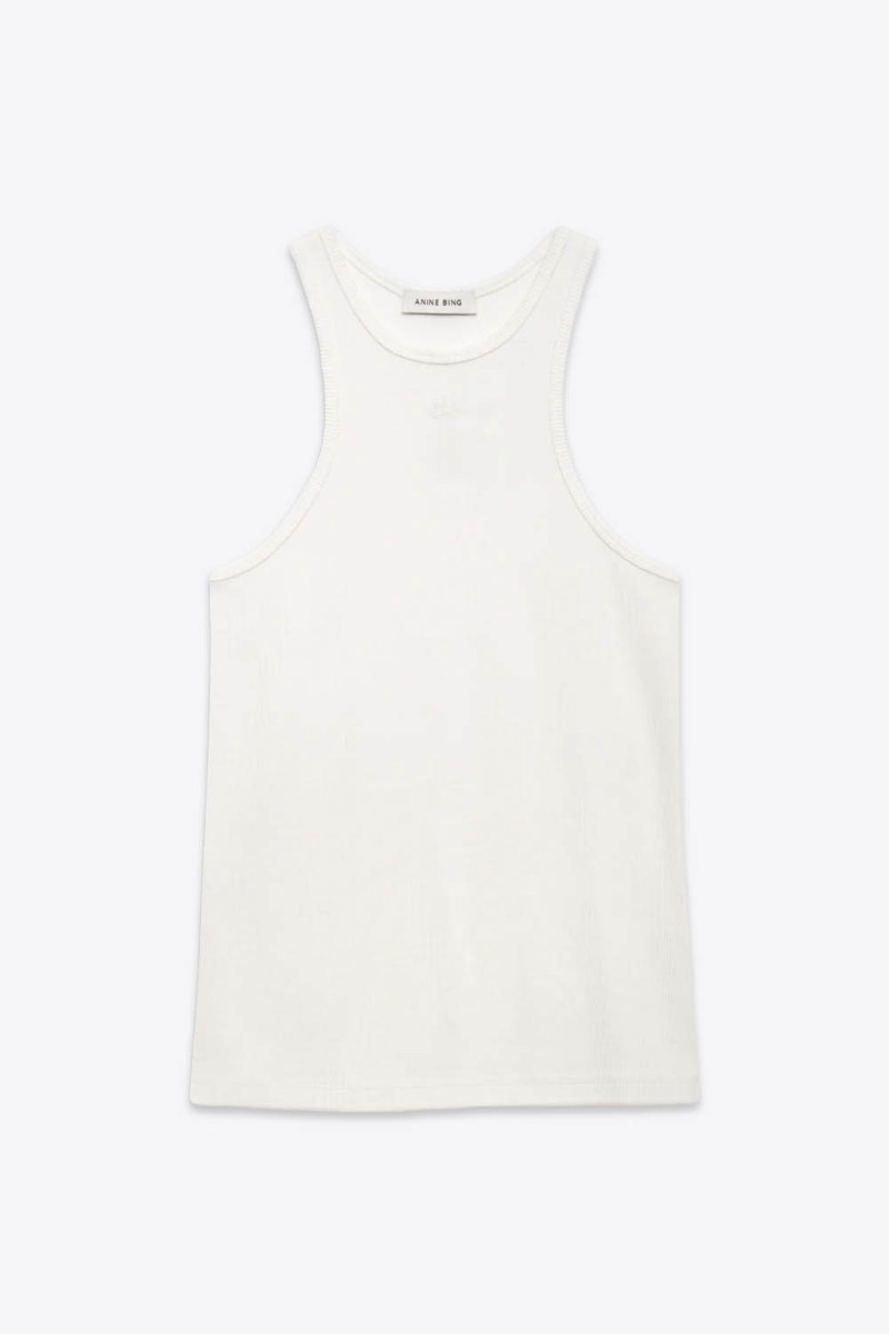 D&eacute;bardeur emmanchure am&eacute;ricaine Cole Anine Bing en coton c&ocirc;tel&eacute; et mini logo sur le devant ton sur ton. Vue de face.