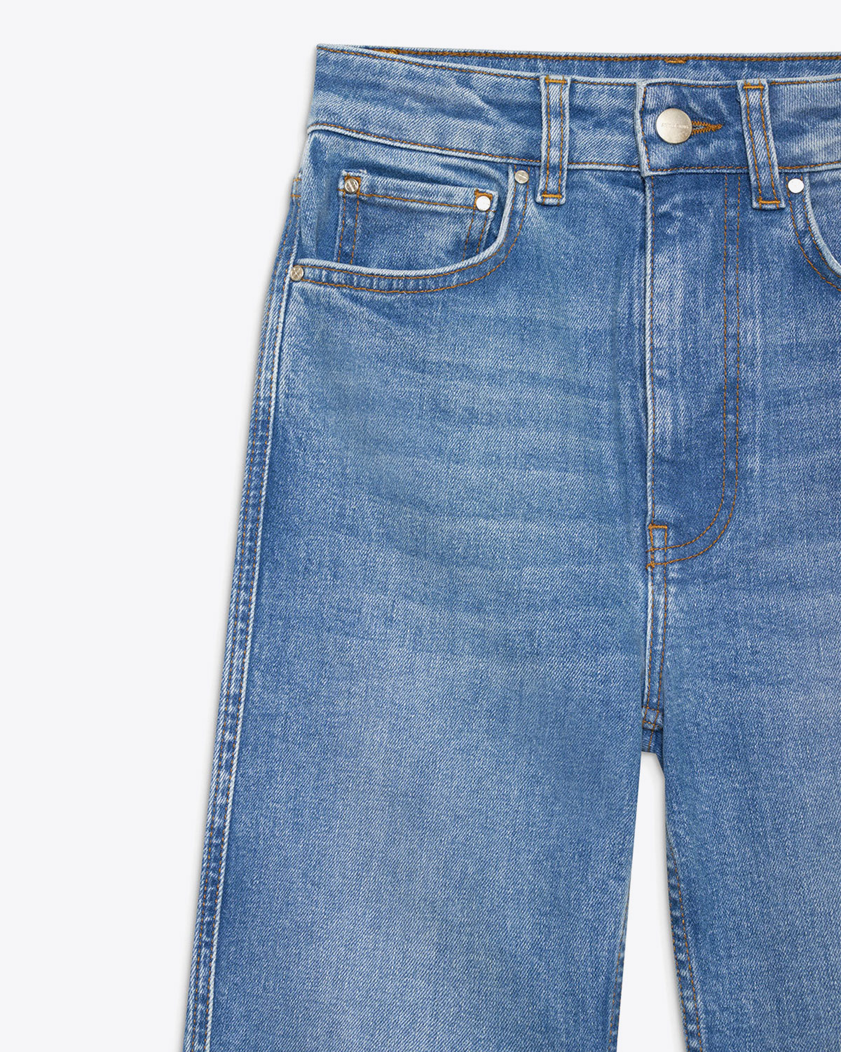 Jean Slim taille haute en denim bleu Beck Anine Bing. Face.