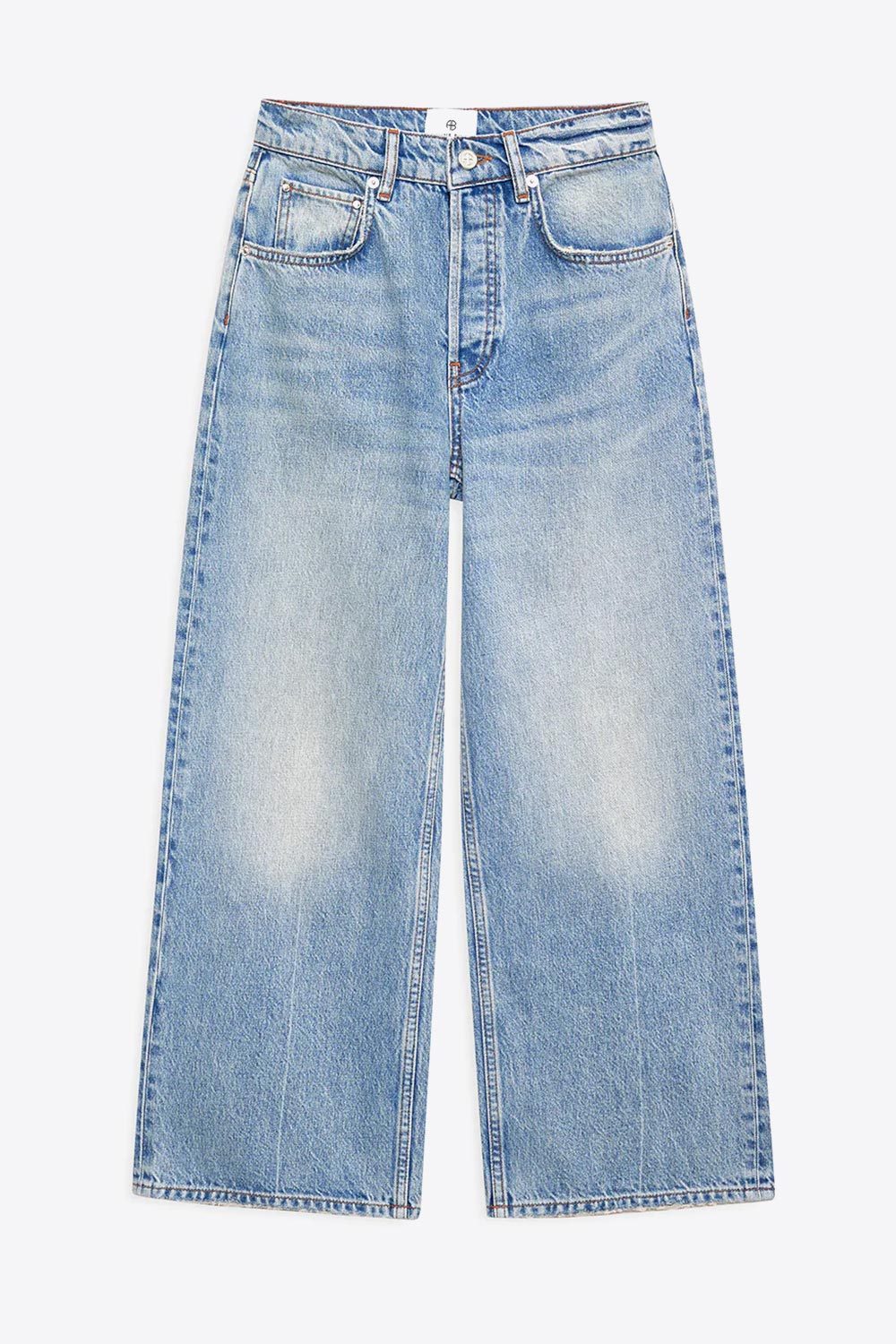 Produit Jean taille haute jambe large Heath Anine Bing en coton régénératif bleu ciel. Face.