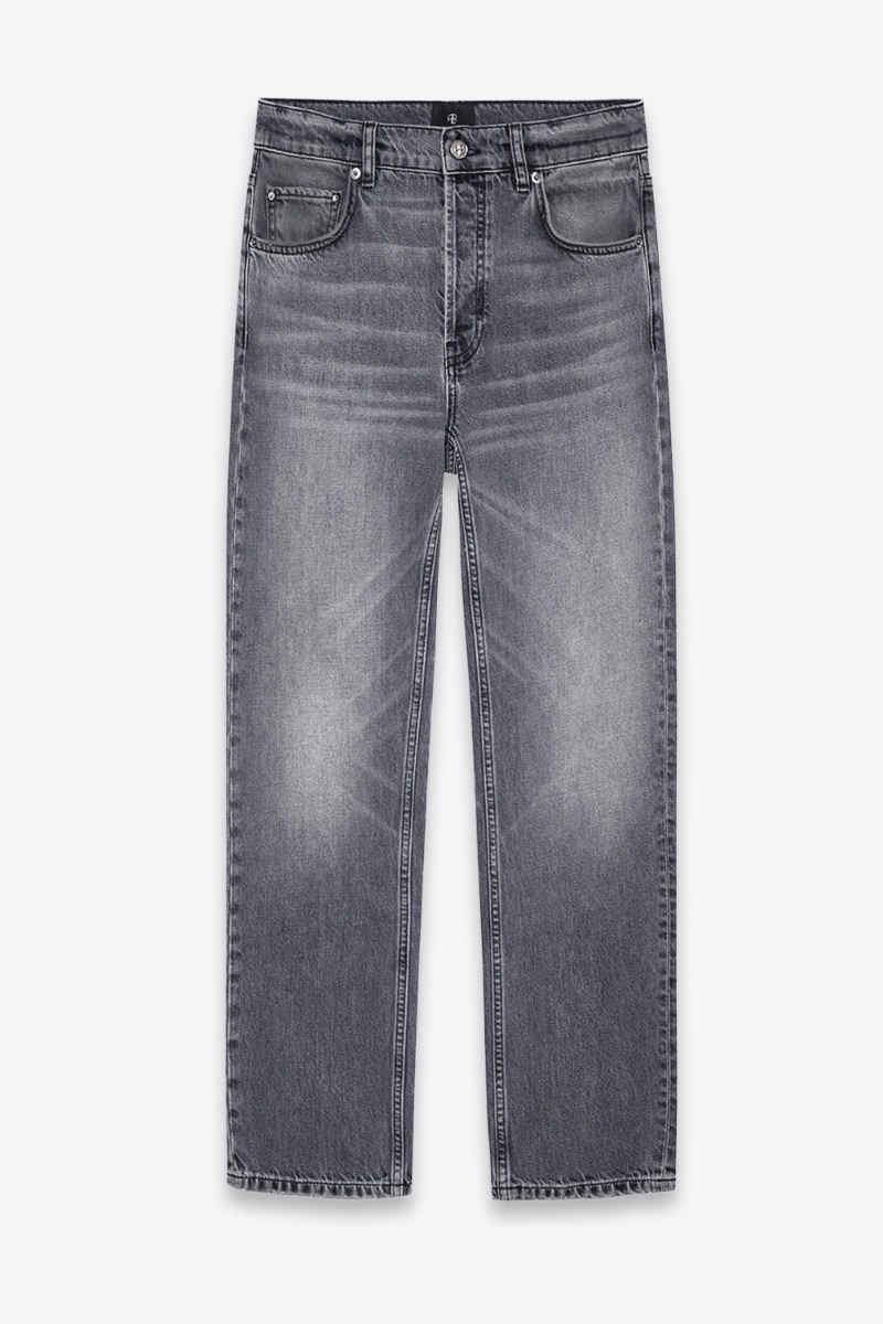 Jean taille haute Kate Anine Bing en denim gris d&eacute;lav&eacute;. Vue de face.