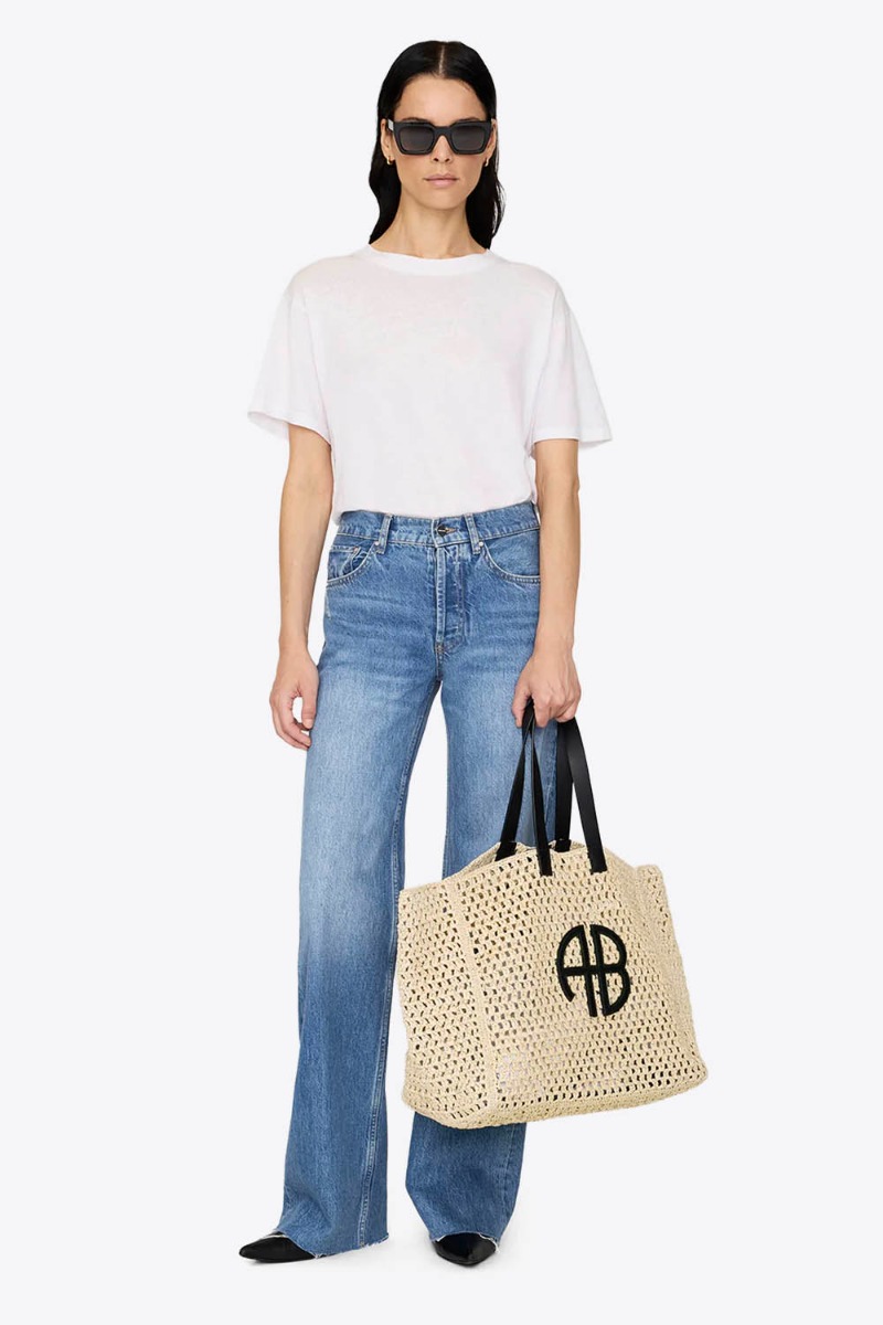 Cabas large Rio Anine Bing tiss&eacute; naturel, port&eacute; &agrave; la main.