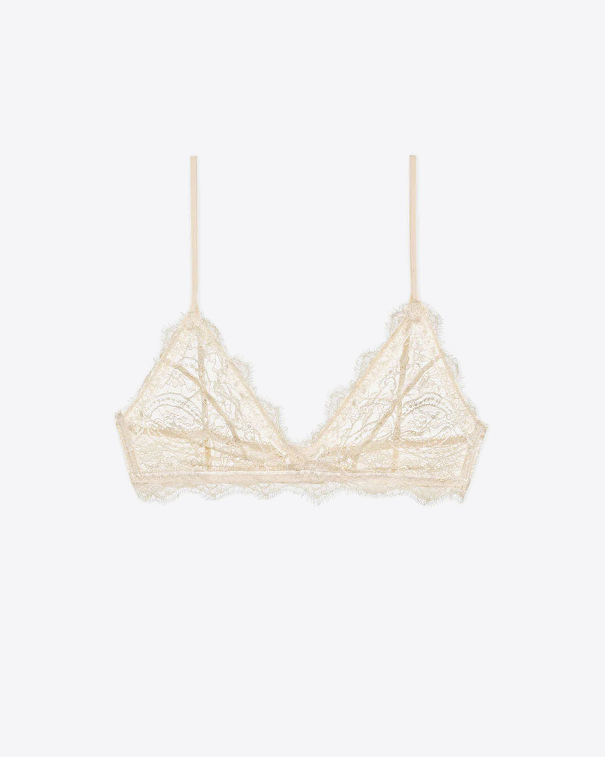Soutien gorge triangle sans armature en dentelle écru Lace Bra With Trim Anine Bing. Face.
