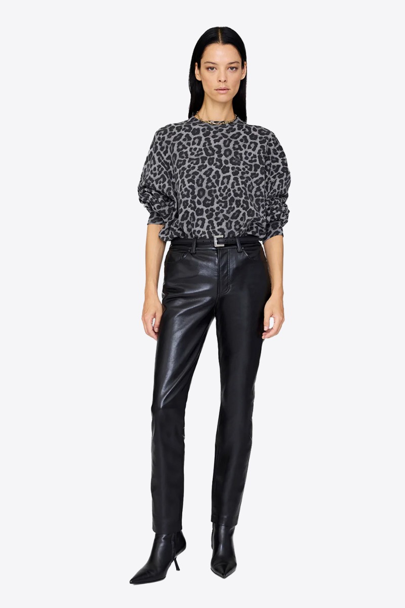 Produit Sweat-shirt Miles Anine Bing en coton imprimé léopard, porté de face.