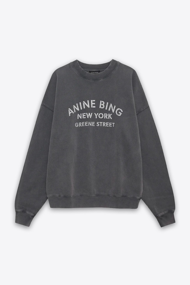 Produit Sweat-shirt Miles NY Anine Bing en coton noir délavé. Vue de face. 