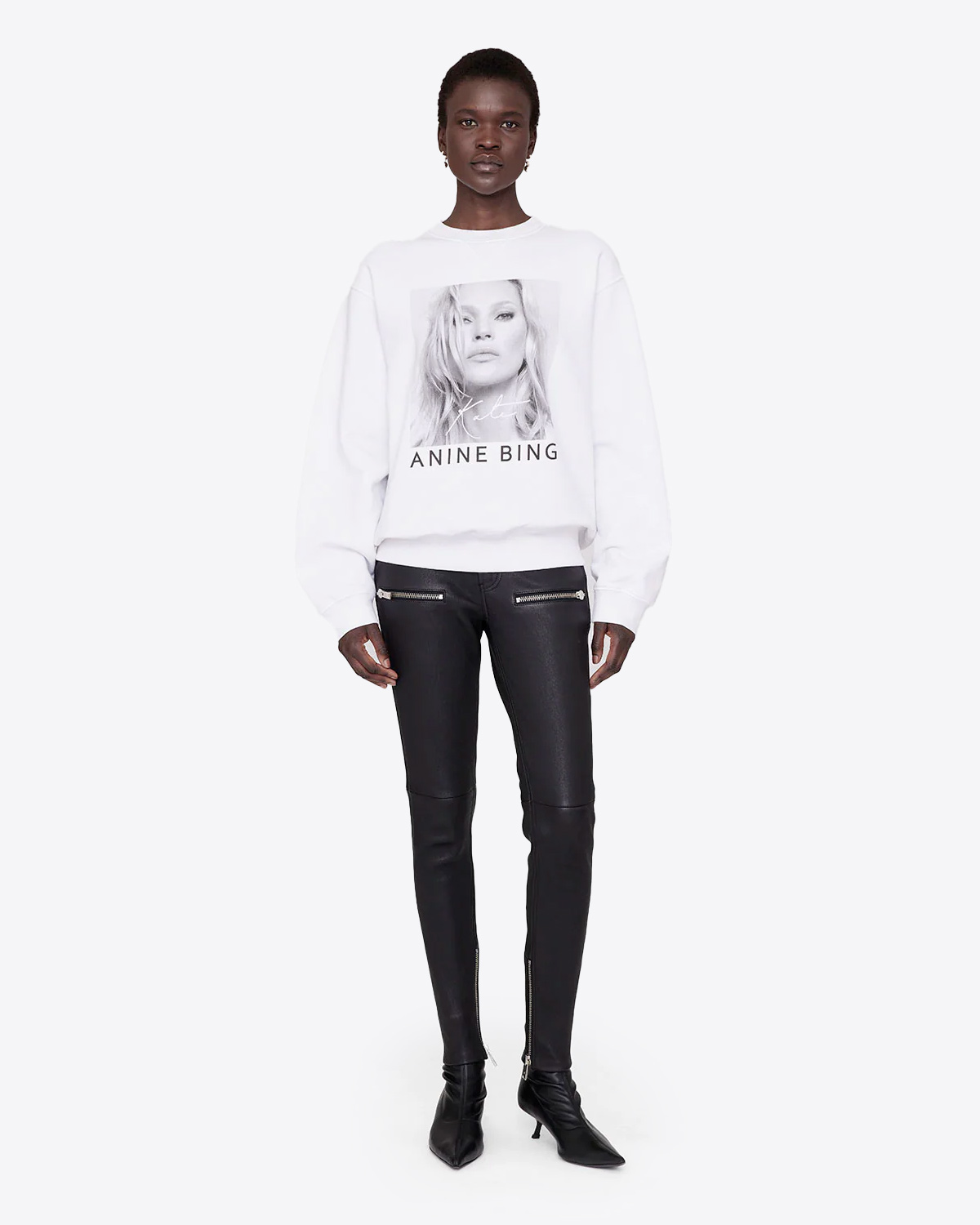 Sweat-shirt blanc sérigraphie photo Kate Moss Ramona Anine Bing. 