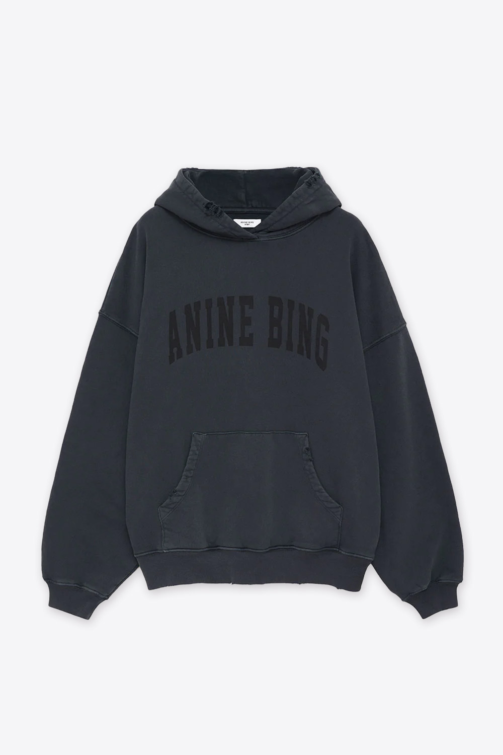 Produit Sweatshirt oversize à capuche poche Kangourou effet usé Logo Anine Bing ton sur ton noir Harvey Anine Bing. Face.