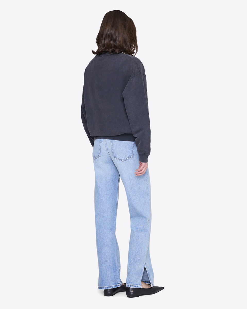 Sweat-shirt Spencer Anine Bing en coton noir d&eacute;lav&eacute; s&eacute;rigraphie aigle et logo Bing bleu, port&eacute; de dos.